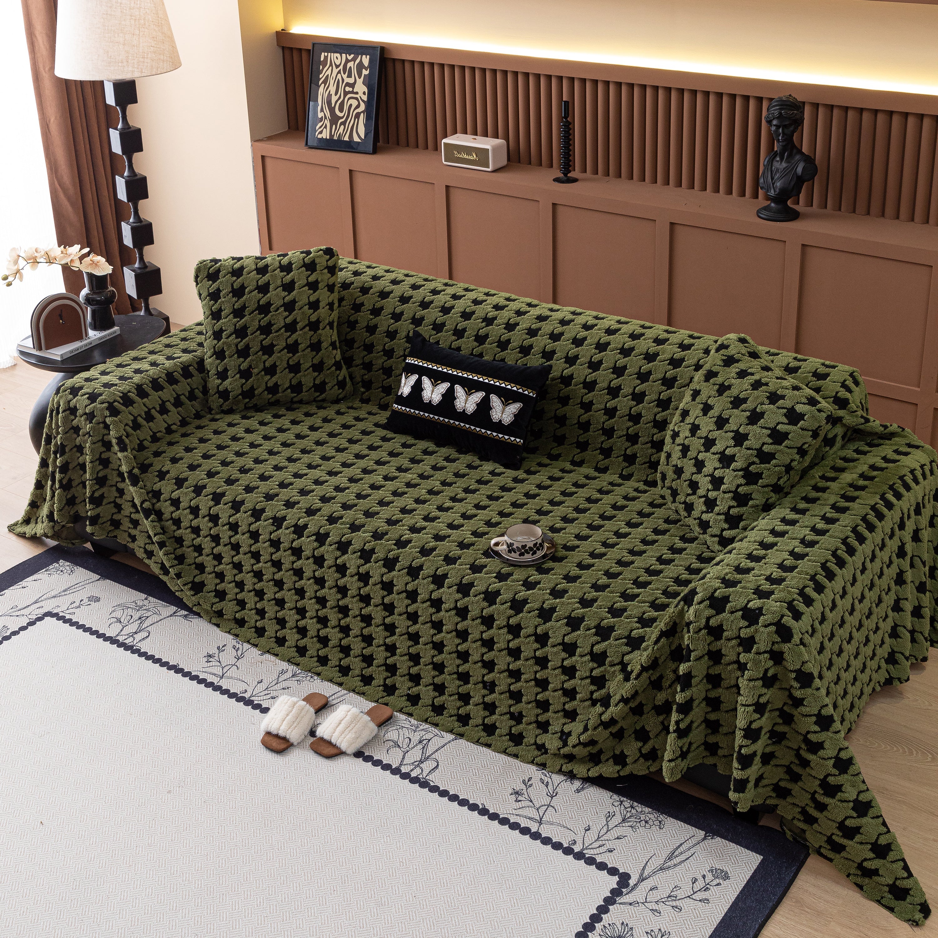 Jacquard Fleece Houndstooth Warm Cozy Couch Cover Blanket Decorative Throws For Sofas