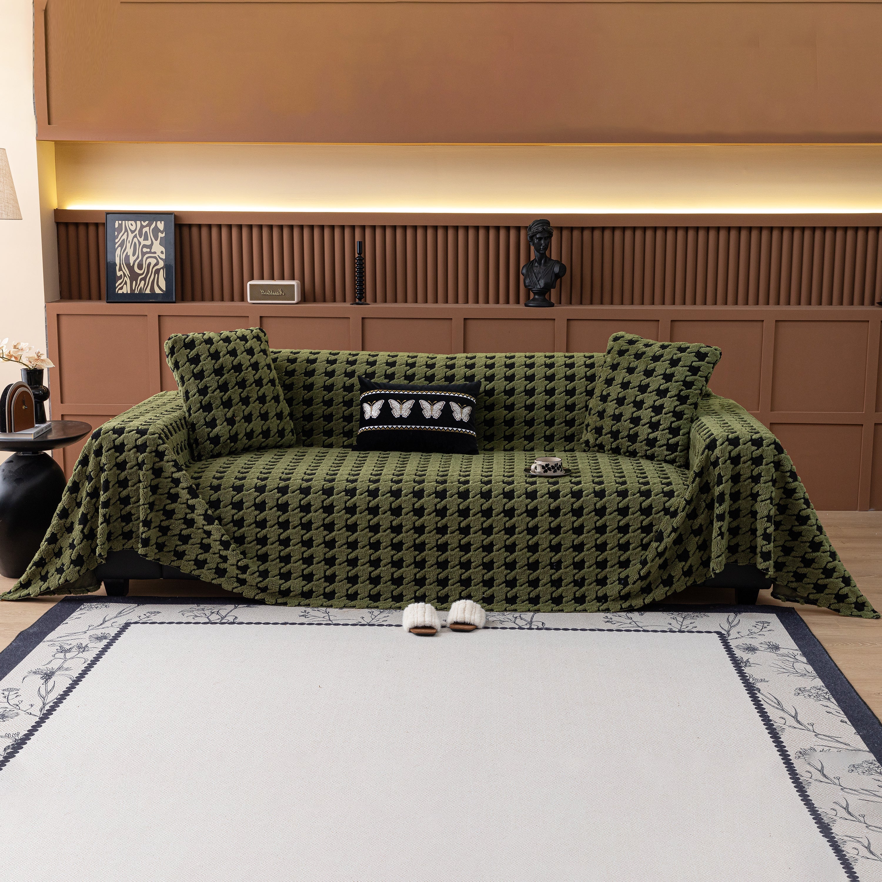 Jacquard Fleece Houndstooth Warm Cozy Couch Cover Blanket Decorative Throws For Sofas