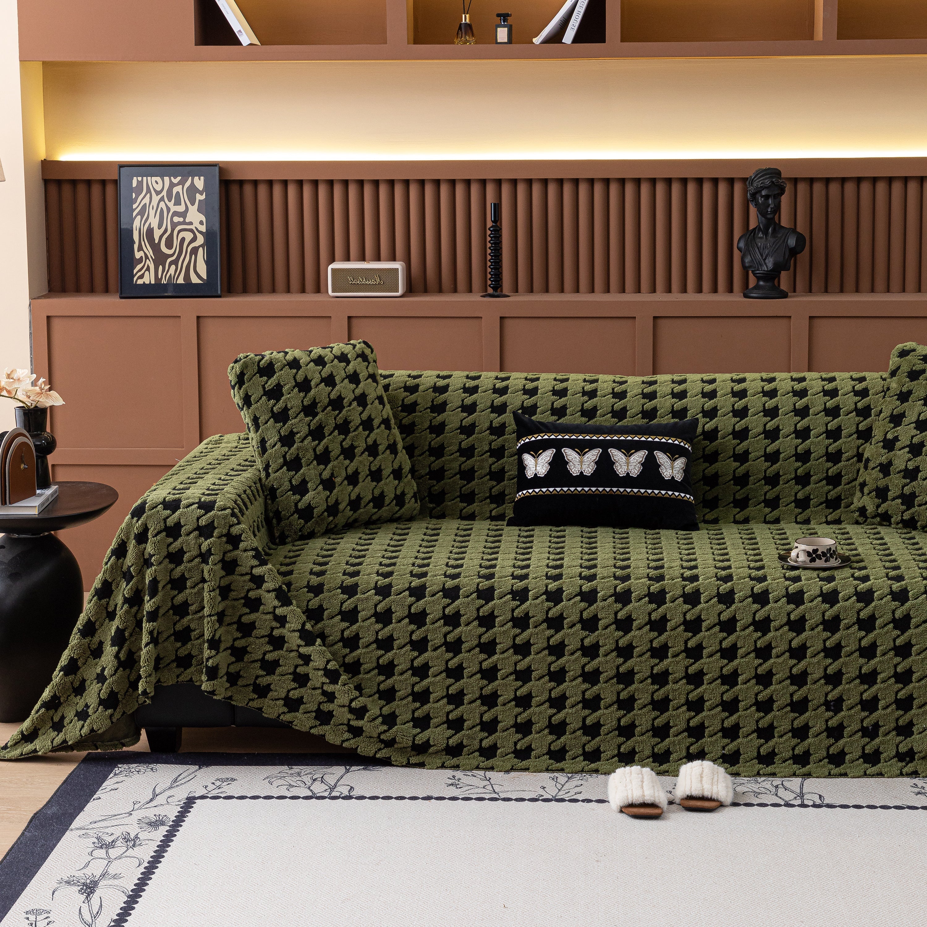 Jacquard Fleece Houndstooth Warm Cozy Couch Cover Blanket Decorative Throws For Sofas