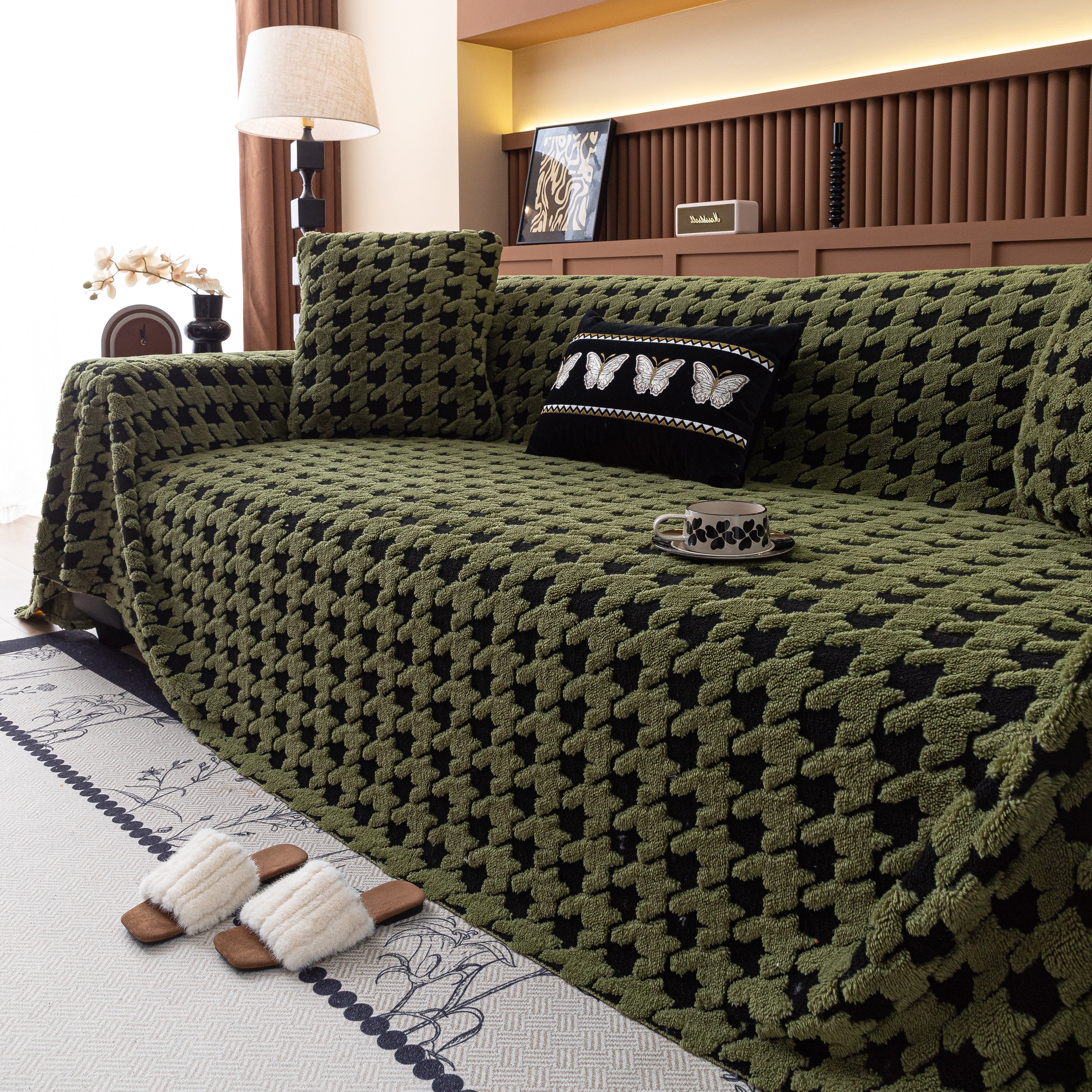 Jacquard Fleece Houndstooth Warm Cozy Couch Cover Blanket Decorative Throws For Sofas