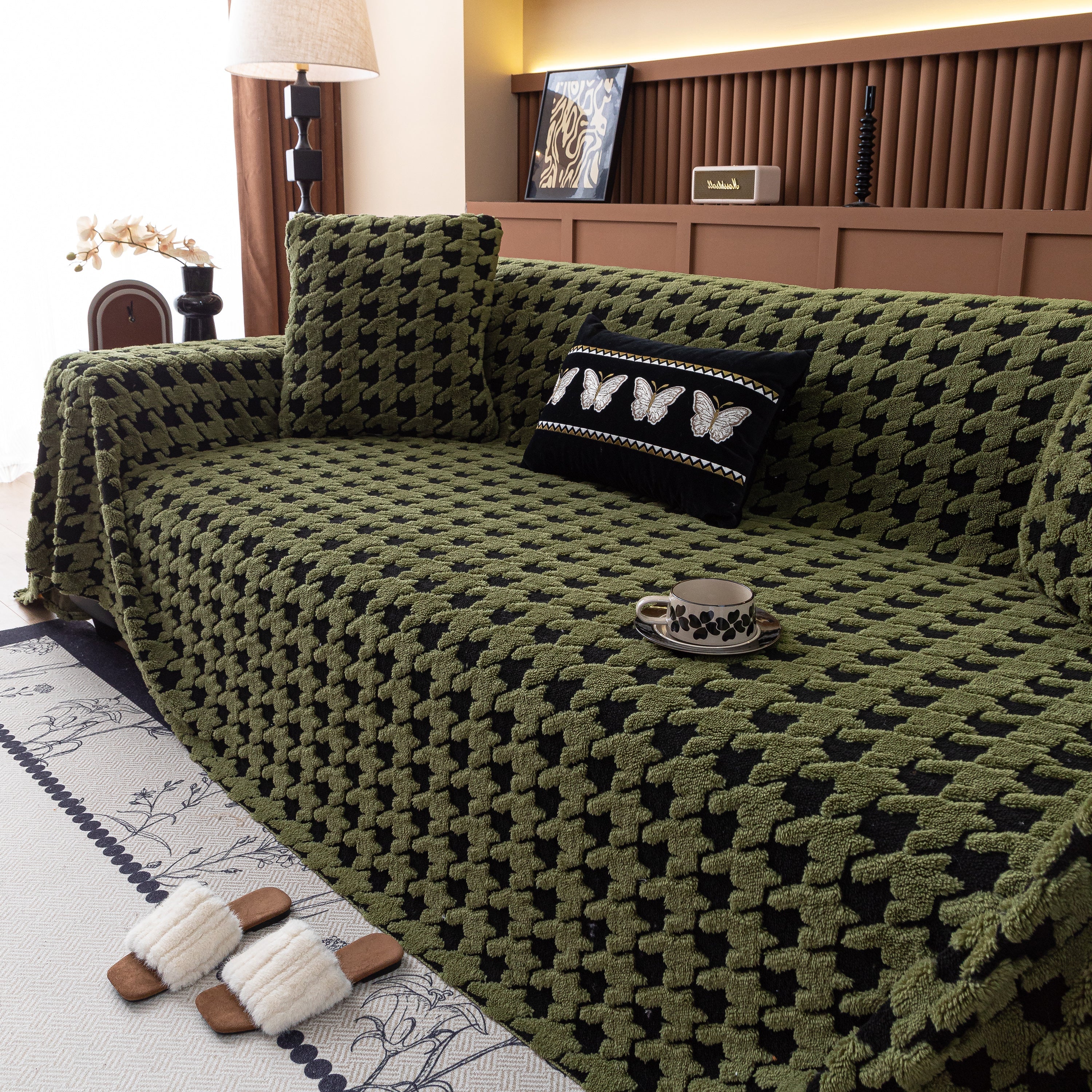 Jacquard Fleece Houndstooth Warm Cozy Couch Cover Blanket Decorative Throws For Sofas