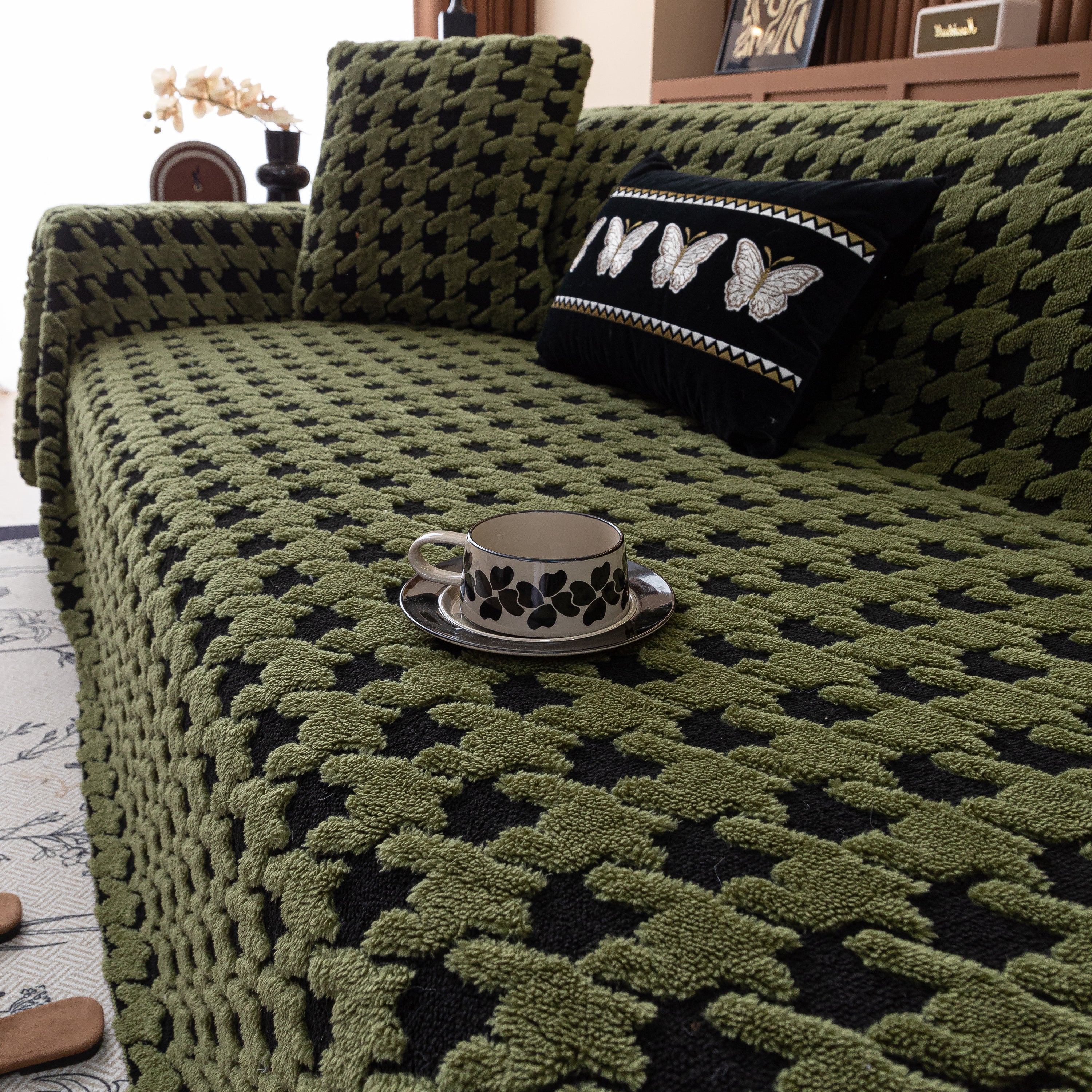 Jacquard Fleece Houndstooth Warm Cozy Couch Cover Blanket Decorative Throws For Sofas