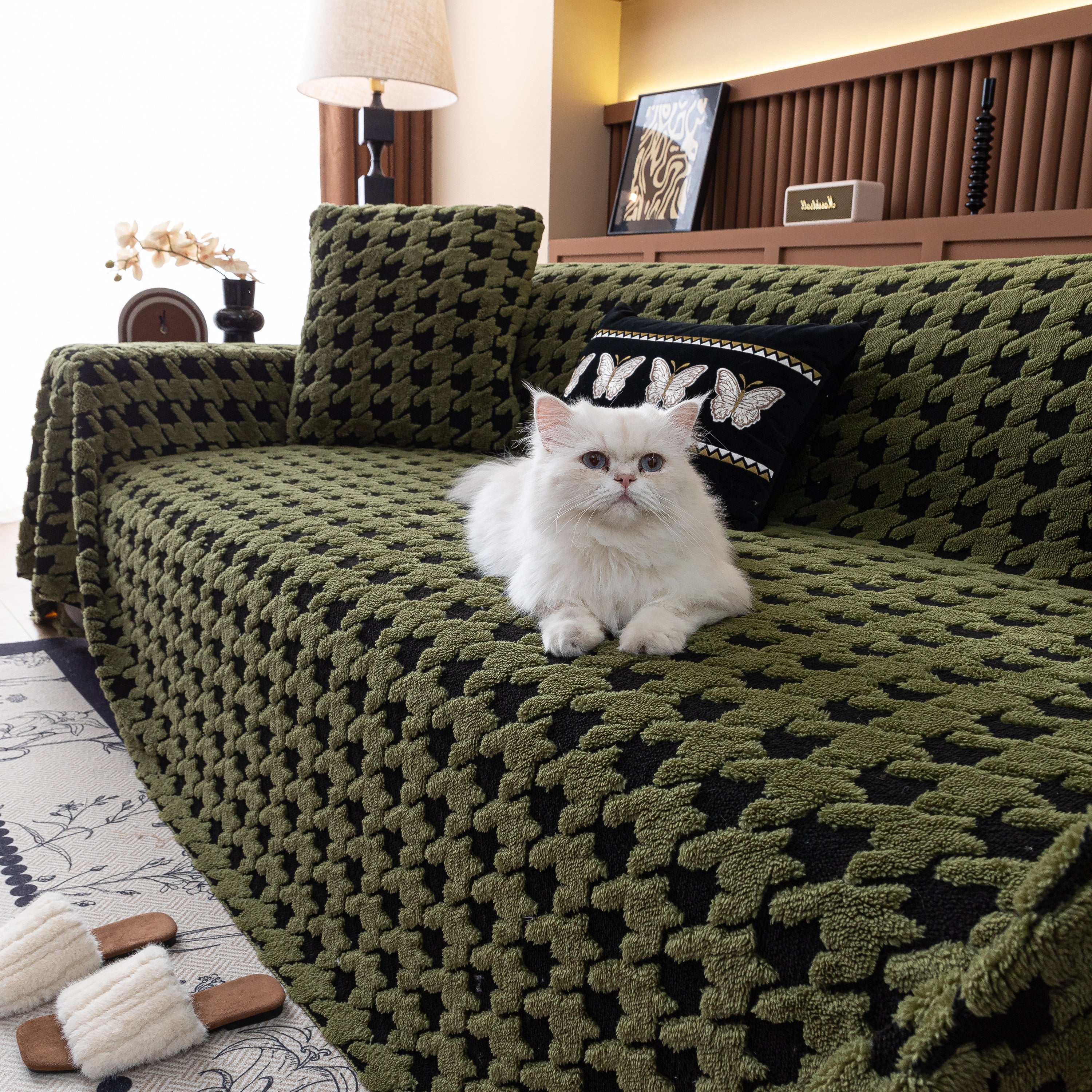 Jacquard Fleece Houndstooth Warm Cozy Couch Cover Blanket Decorative Throws For Sofas