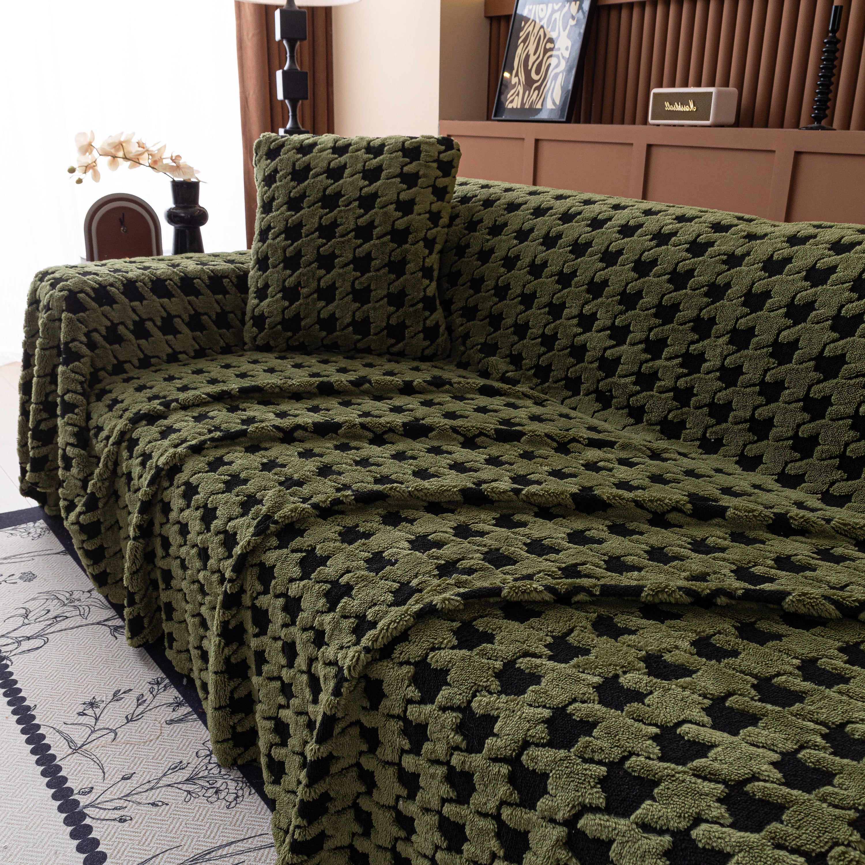 Jacquard Fleece Houndstooth Warm Cozy Couch Cover Blanket Decorative Throws For Sofas