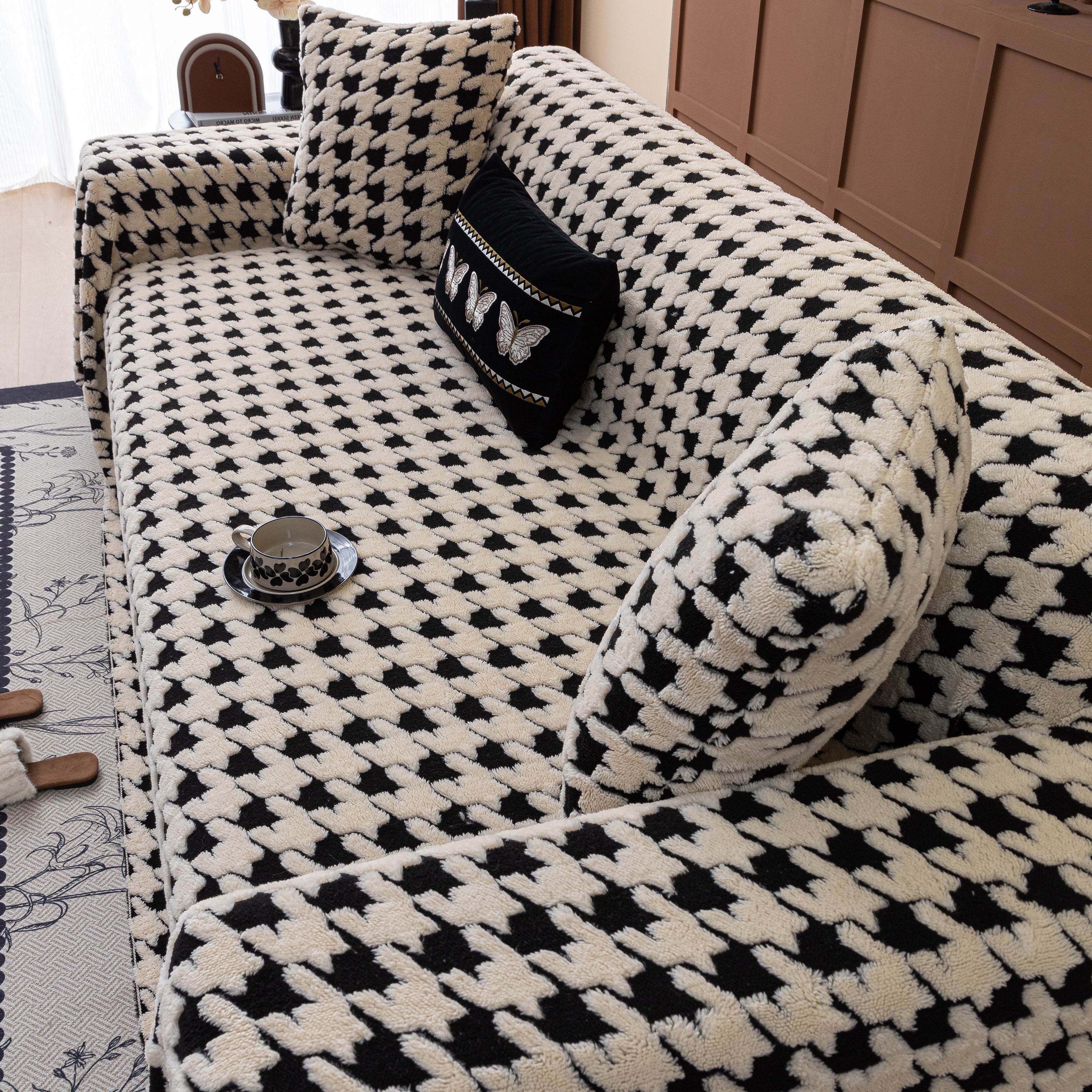 Jacquard Fleece Houndstooth Warm Cozy Couch Cover Blanket Decorative Throws For Sofas