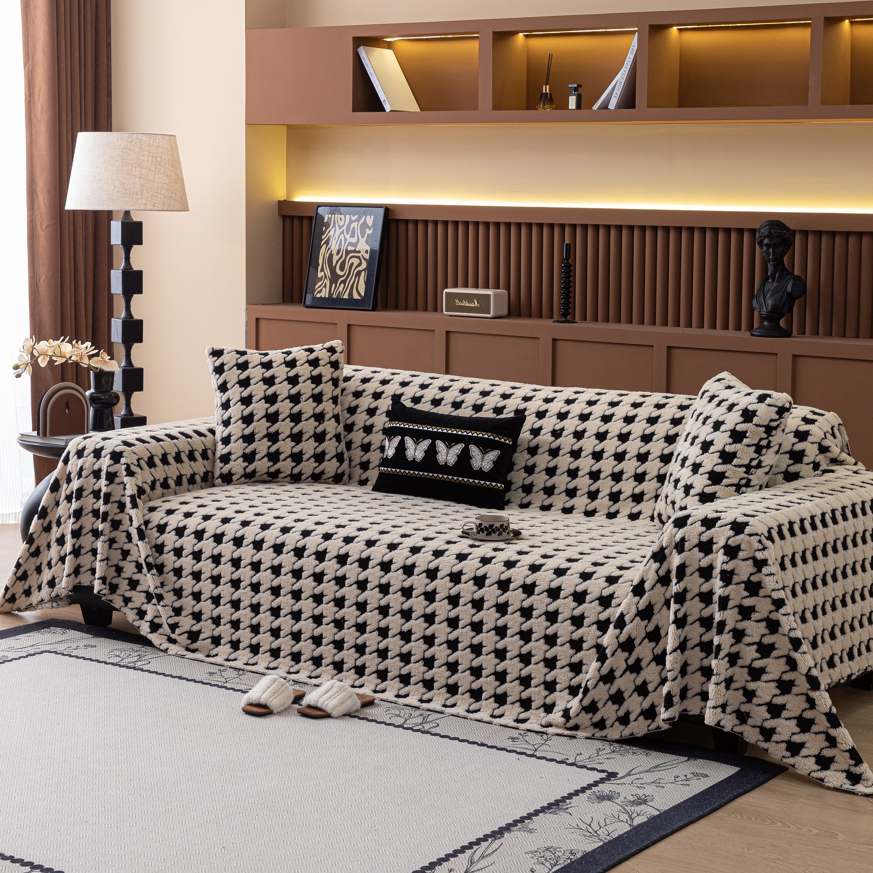 Jacquard Fleece Houndstooth Warm Cozy Couch Cover Blanket Decorative Throws For Sofas