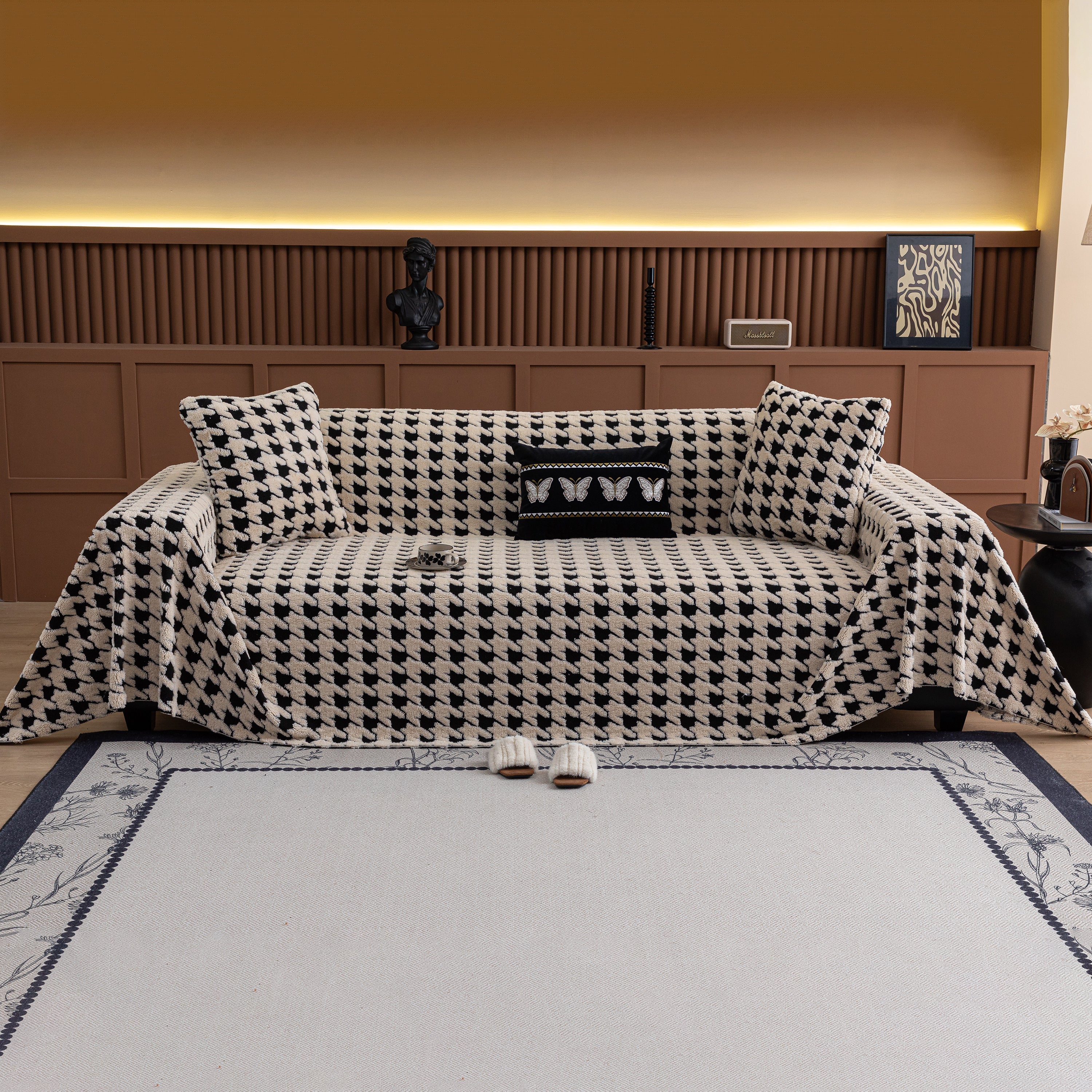 Jacquard Fleece Houndstooth Warm Cozy Couch Cover Blanket Decorative Throws For Sofas