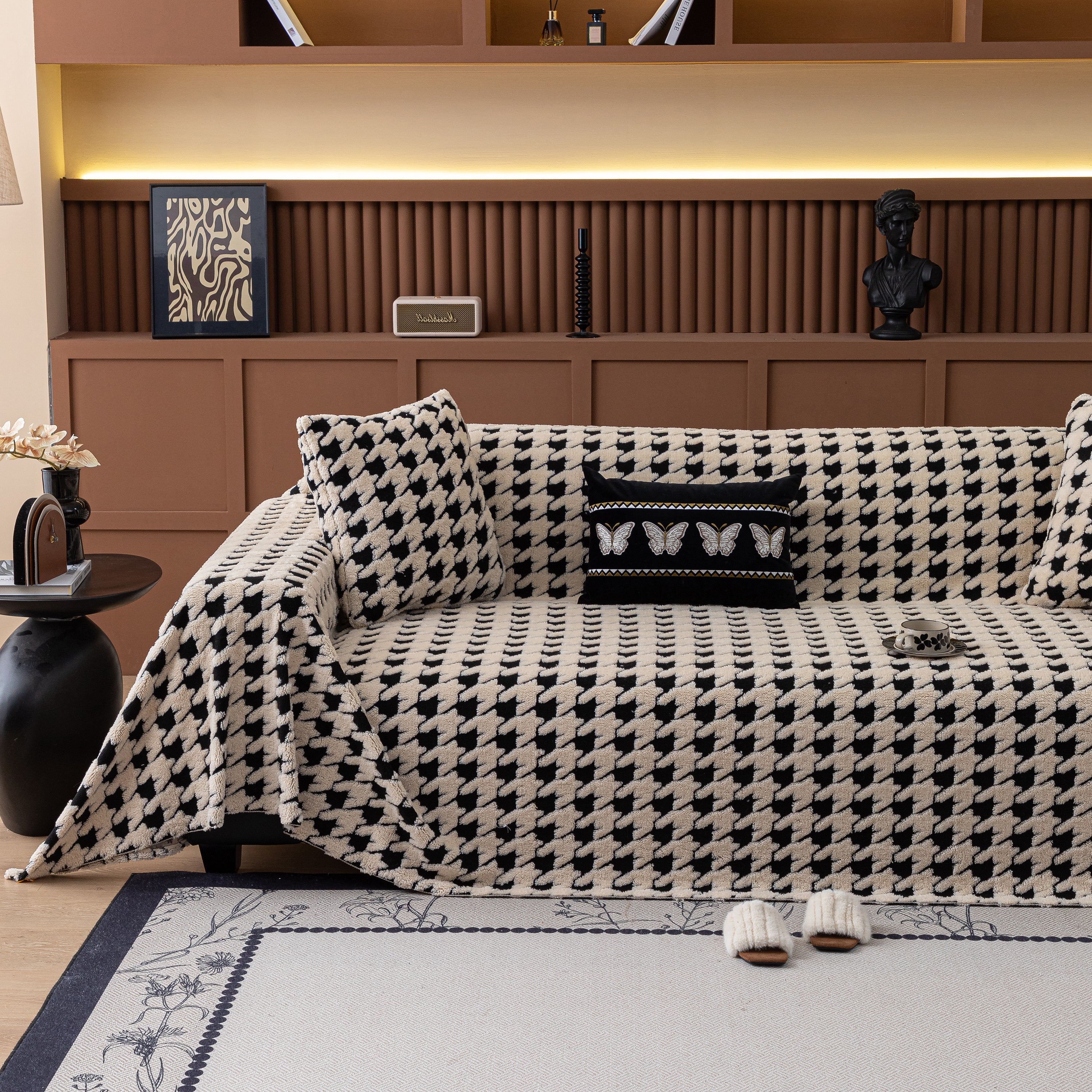 Jacquard Fleece Houndstooth Warm Cozy Couch Cover Blanket Decorative Throws For Sofas