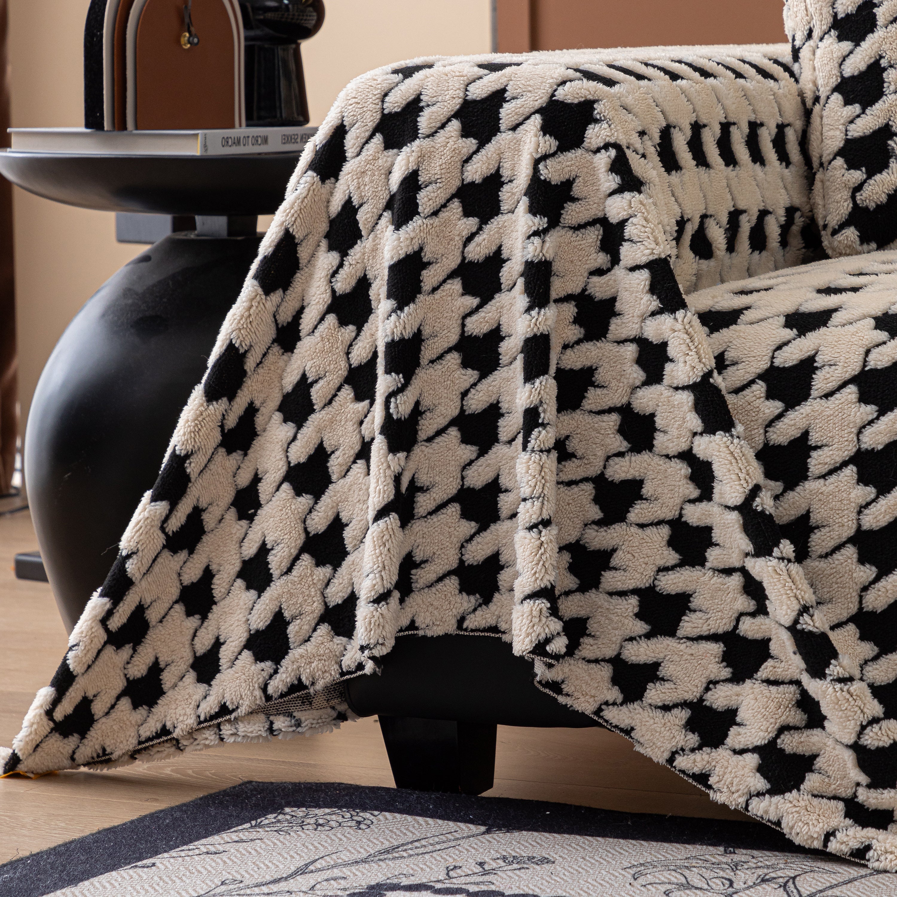Jacquard Fleece Houndstooth Warm Cozy Couch Cover Blanket Decorative Throws For Sofas