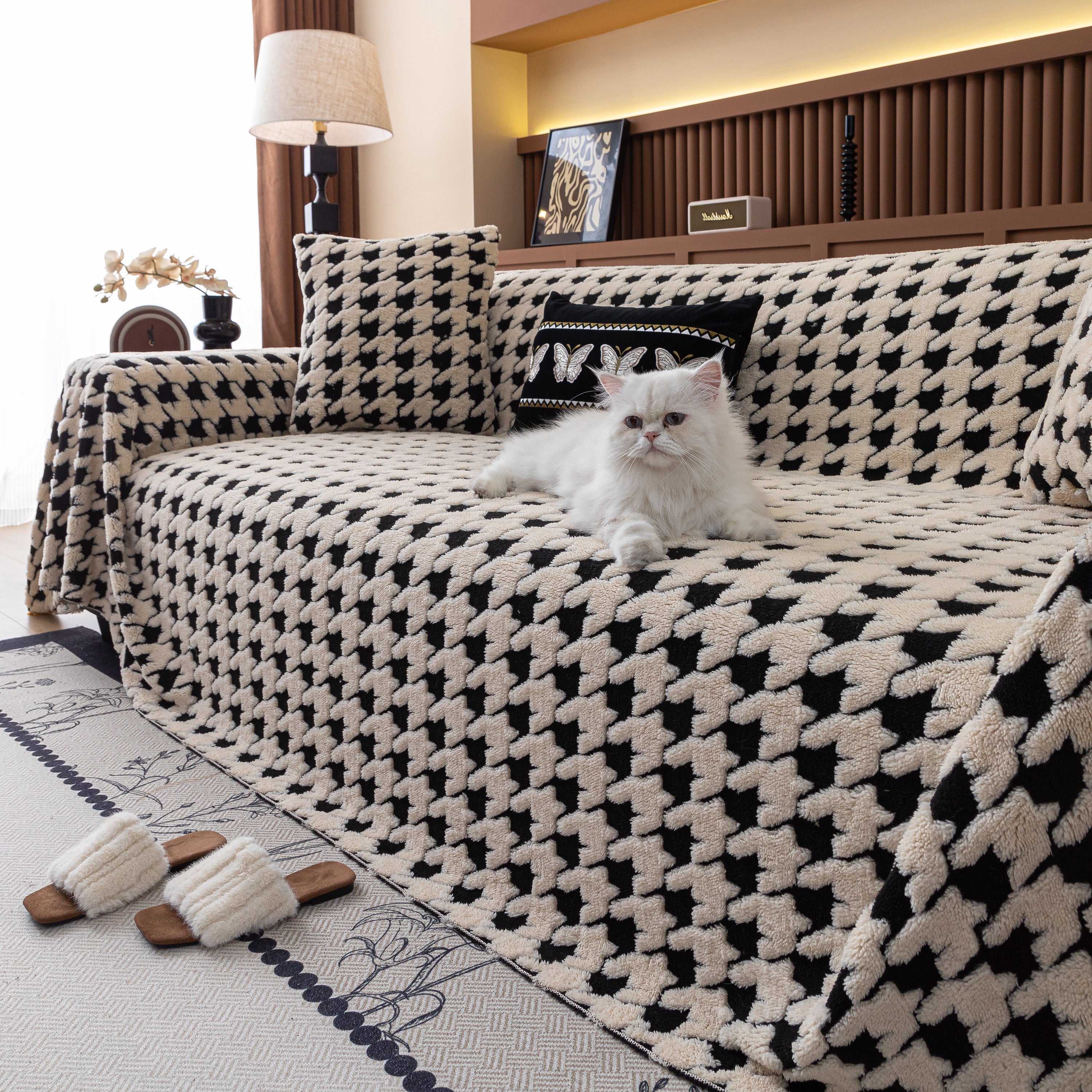 Jacquard Fleece Houndstooth Warm Cozy Couch Cover Blanket Decorative Throws For Sofas