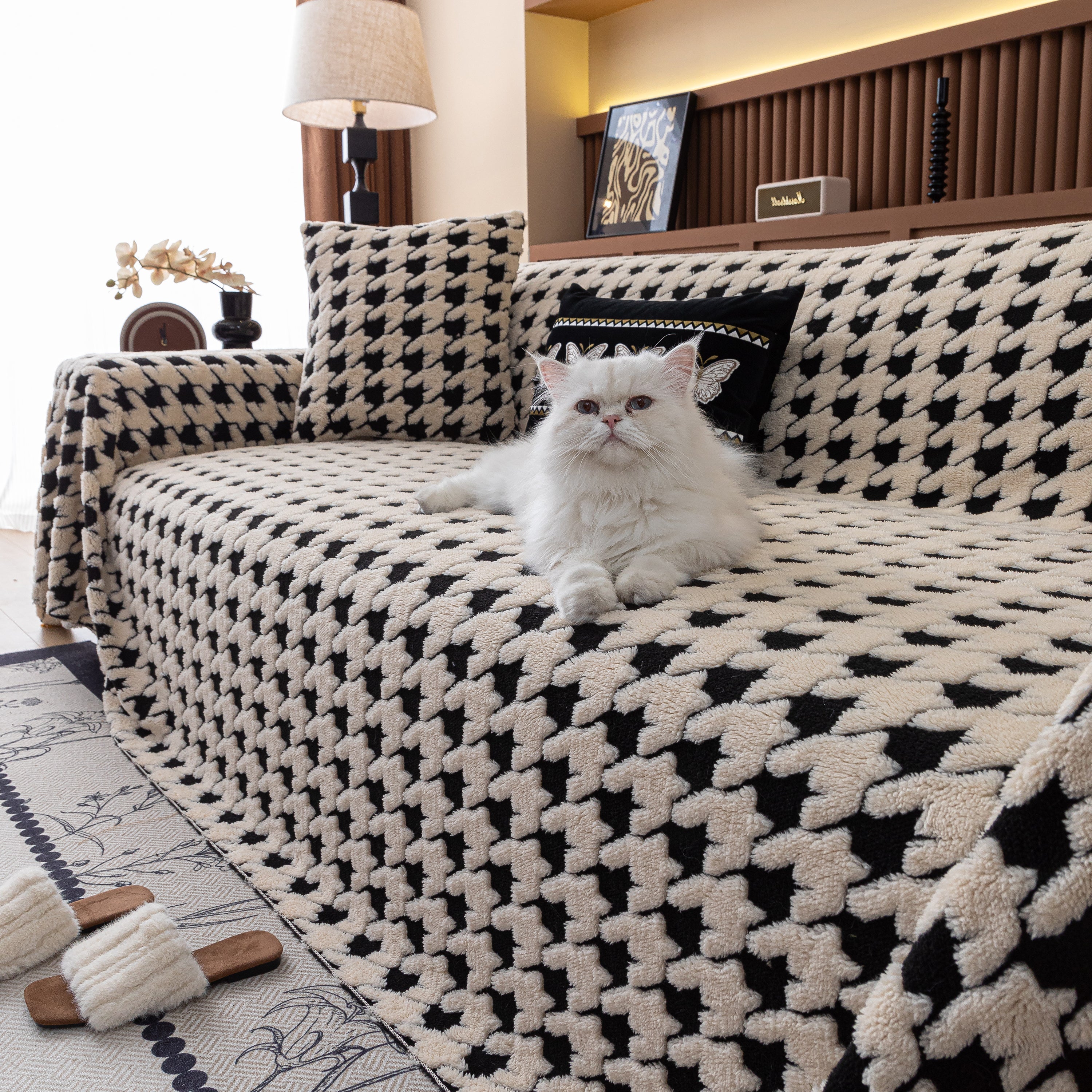 Jacquard Fleece Houndstooth Warm Cozy Couch Cover Blanket Decorative Throws For Sofas
