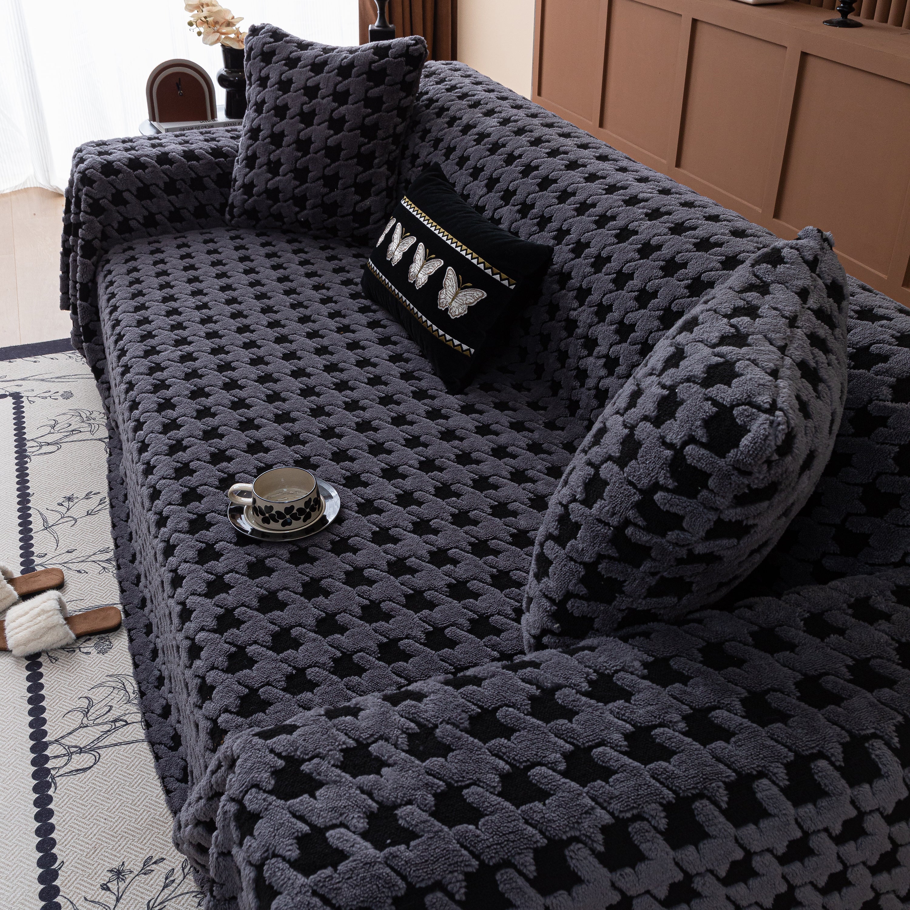 Jacquard Fleece Houndstooth Warm Cozy Couch Cover Blanket Decorative Throws For Sofas