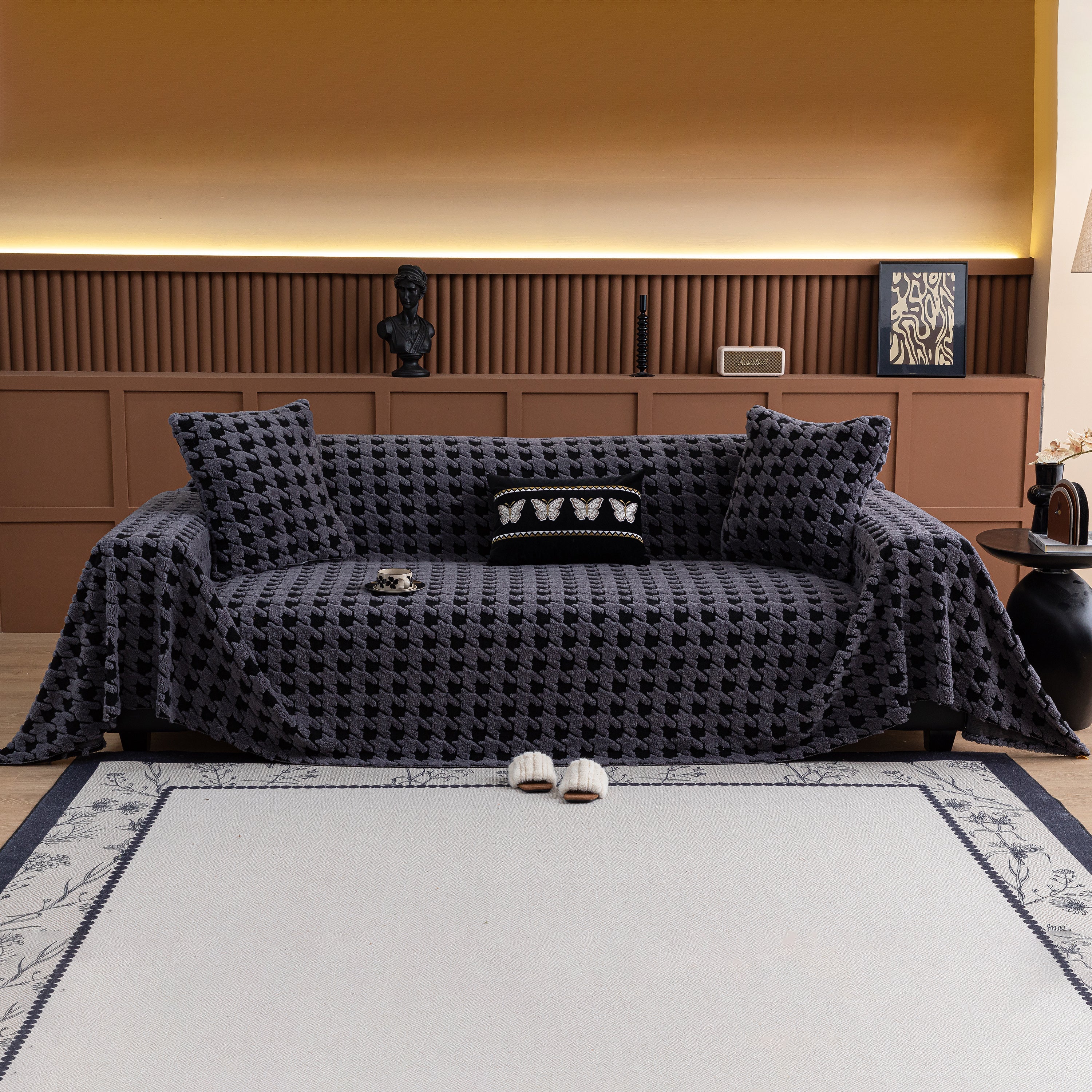 Jacquard Fleece Houndstooth Warm Cozy Couch Cover Blanket Decorative Throws For Sofas