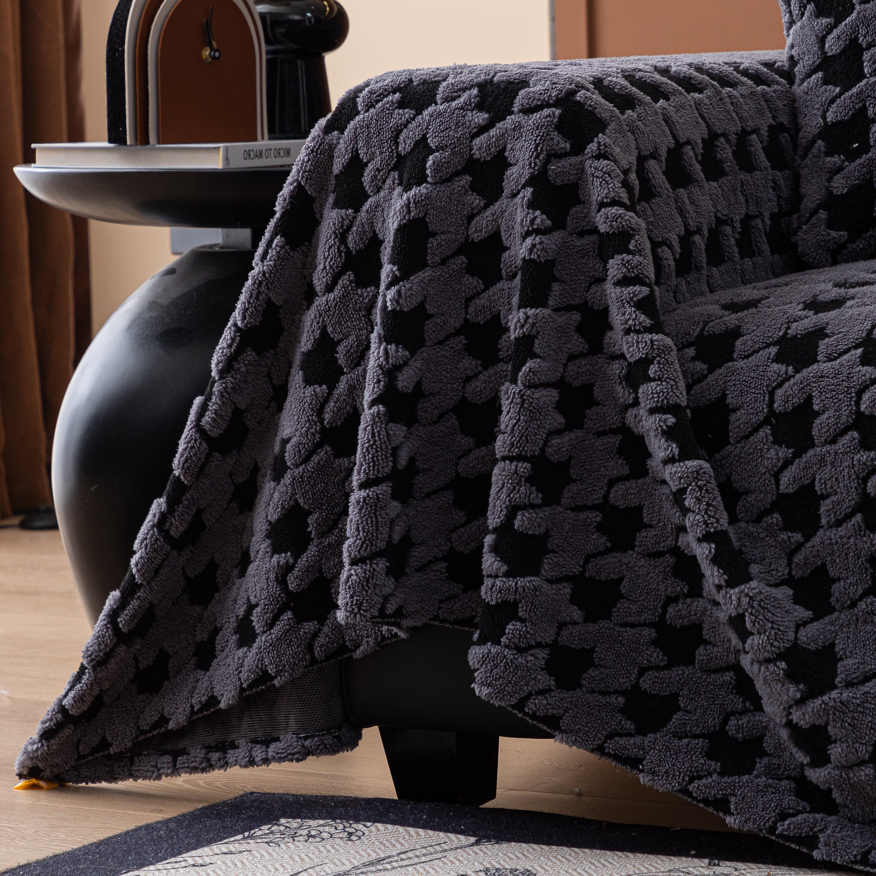 Jacquard Fleece Houndstooth Warm Cozy Couch Cover Blanket Decorative Throws For Sofas