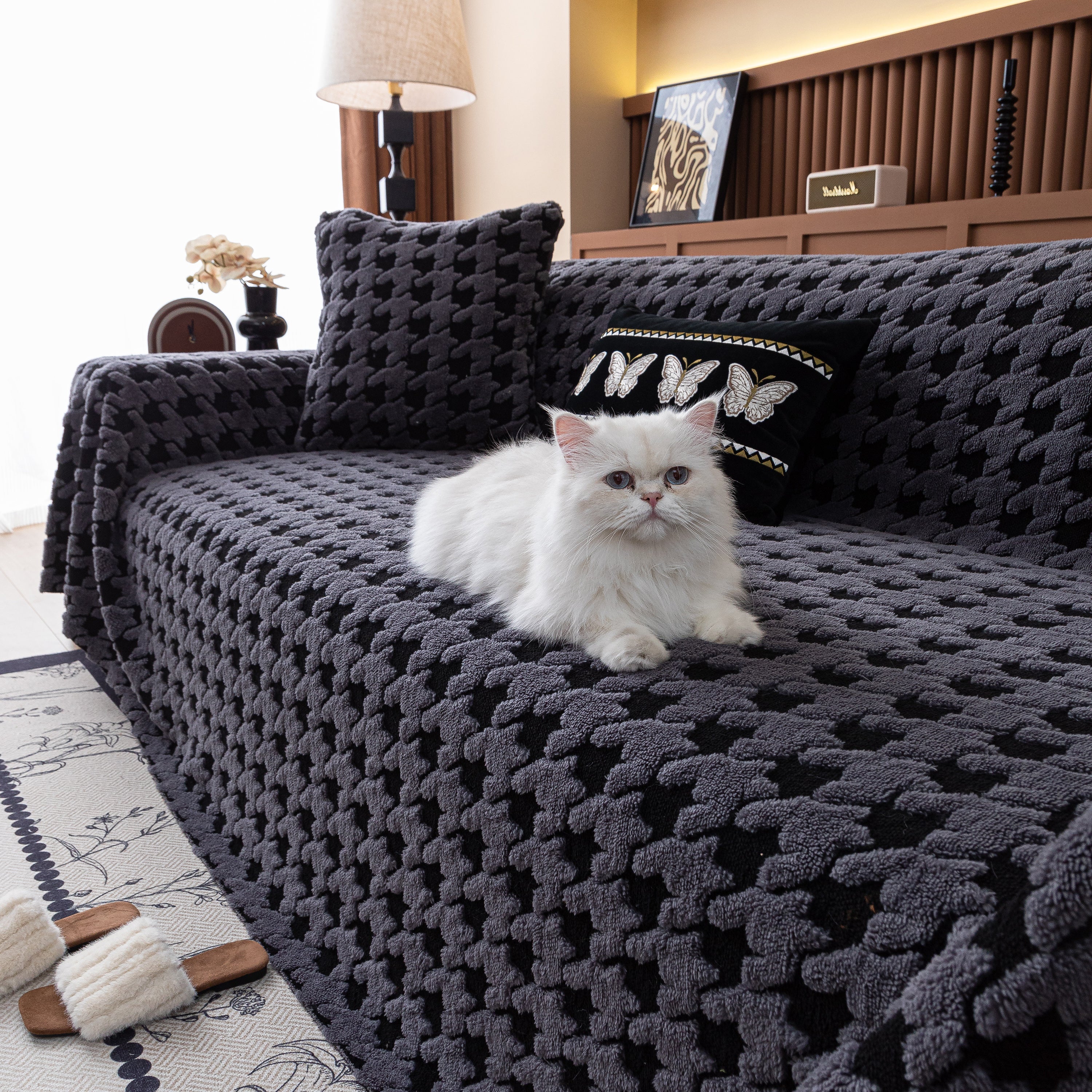 Jacquard Fleece Houndstooth Warm Cozy Couch Cover Blanket Decorative Throws For Sofas
