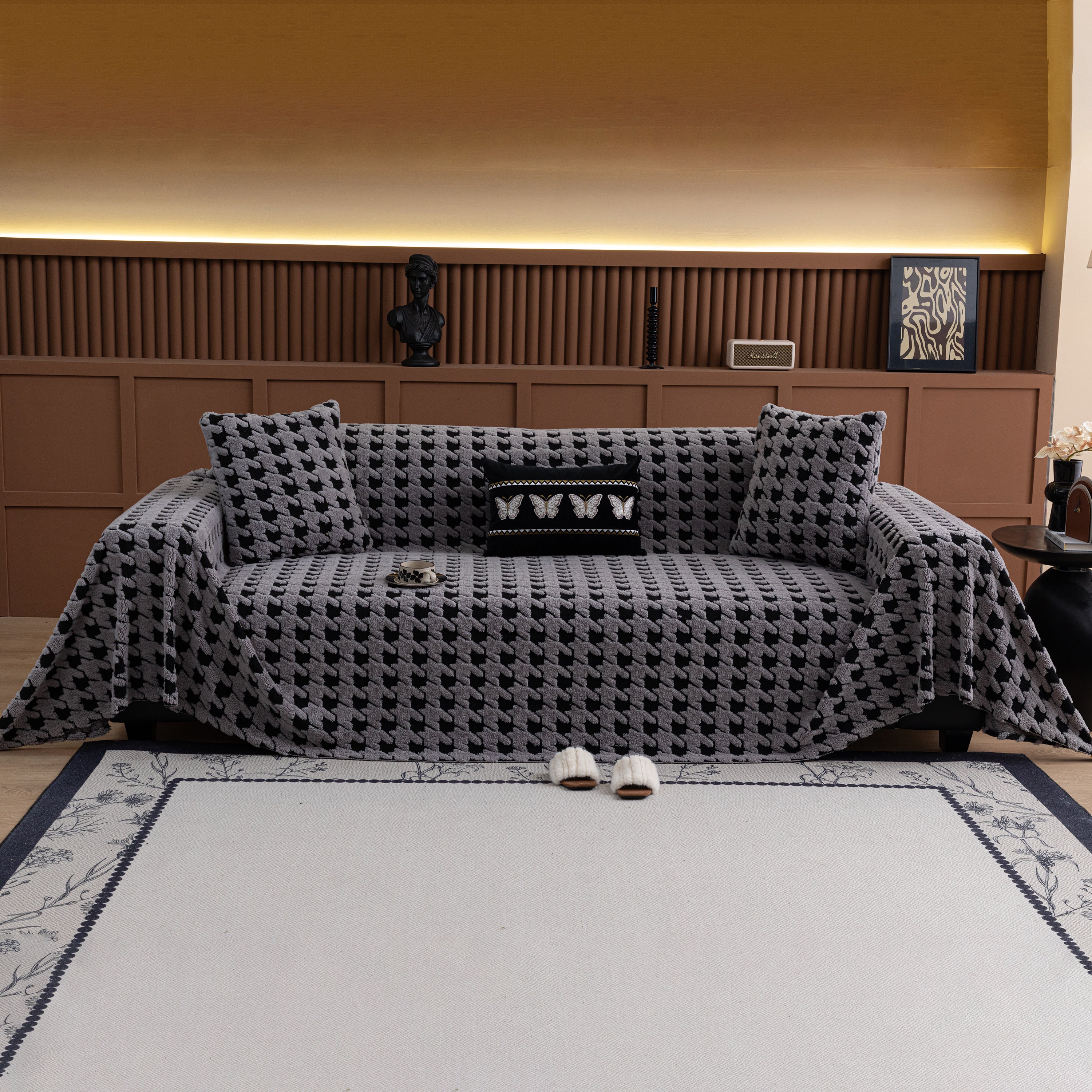 Jacquard Fleece Houndstooth Warm Cozy Couch Cover Blanket Decorative Throws For Sofas