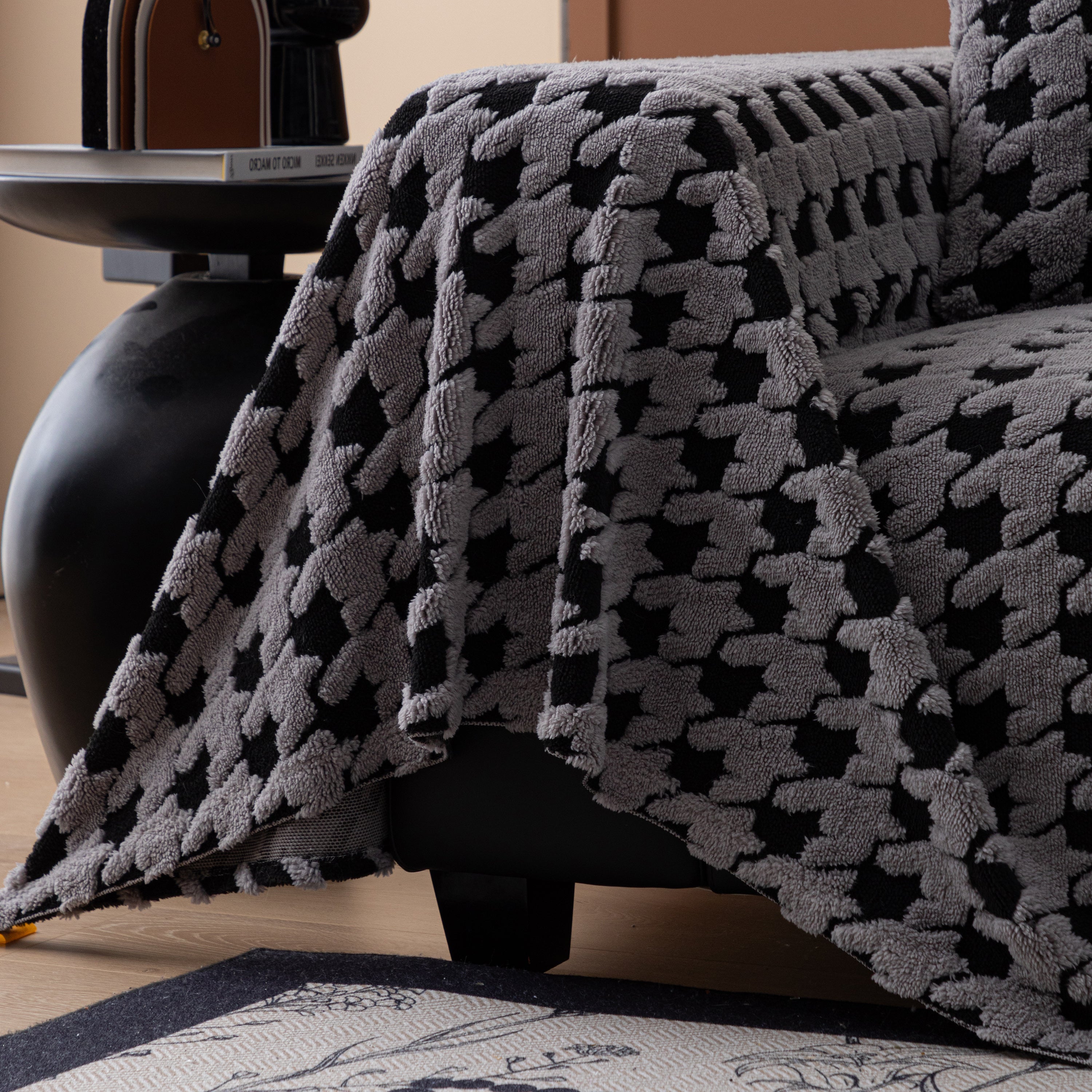 Jacquard Fleece Houndstooth Warm Cozy Couch Cover Blanket Decorative Throws For Sofas