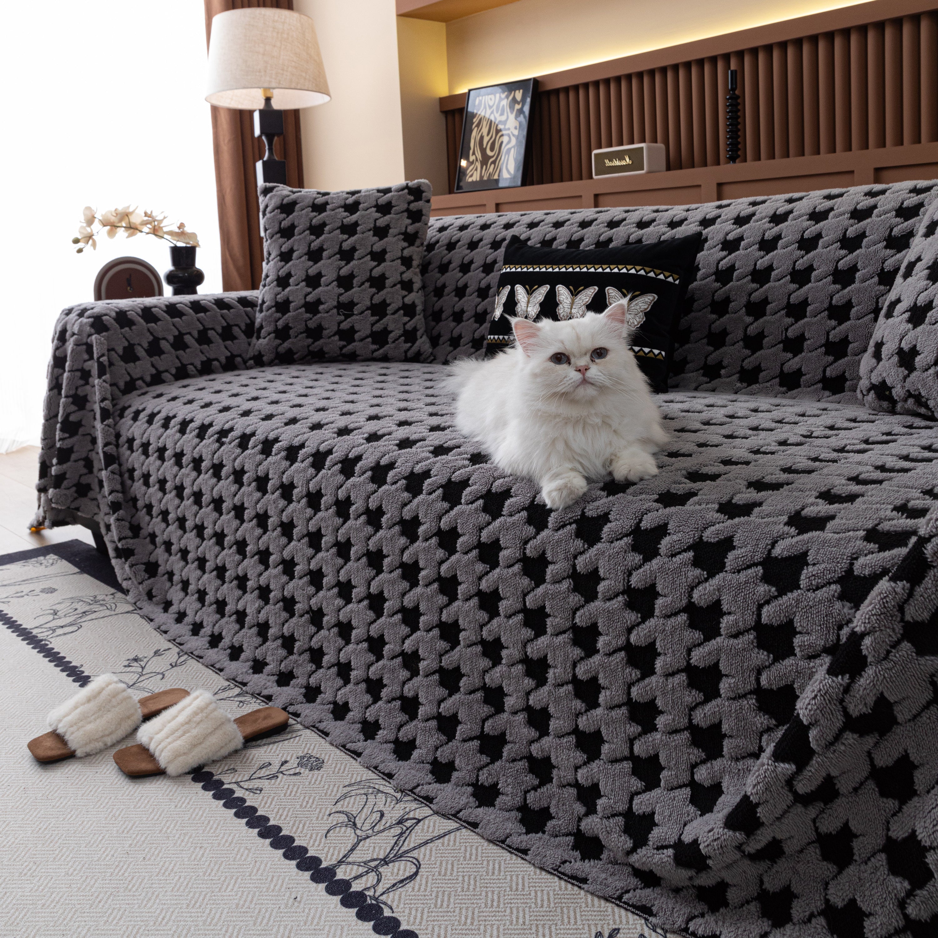 Jacquard Fleece Houndstooth Warm Cozy Couch Cover Blanket Decorative Throws For Sofas