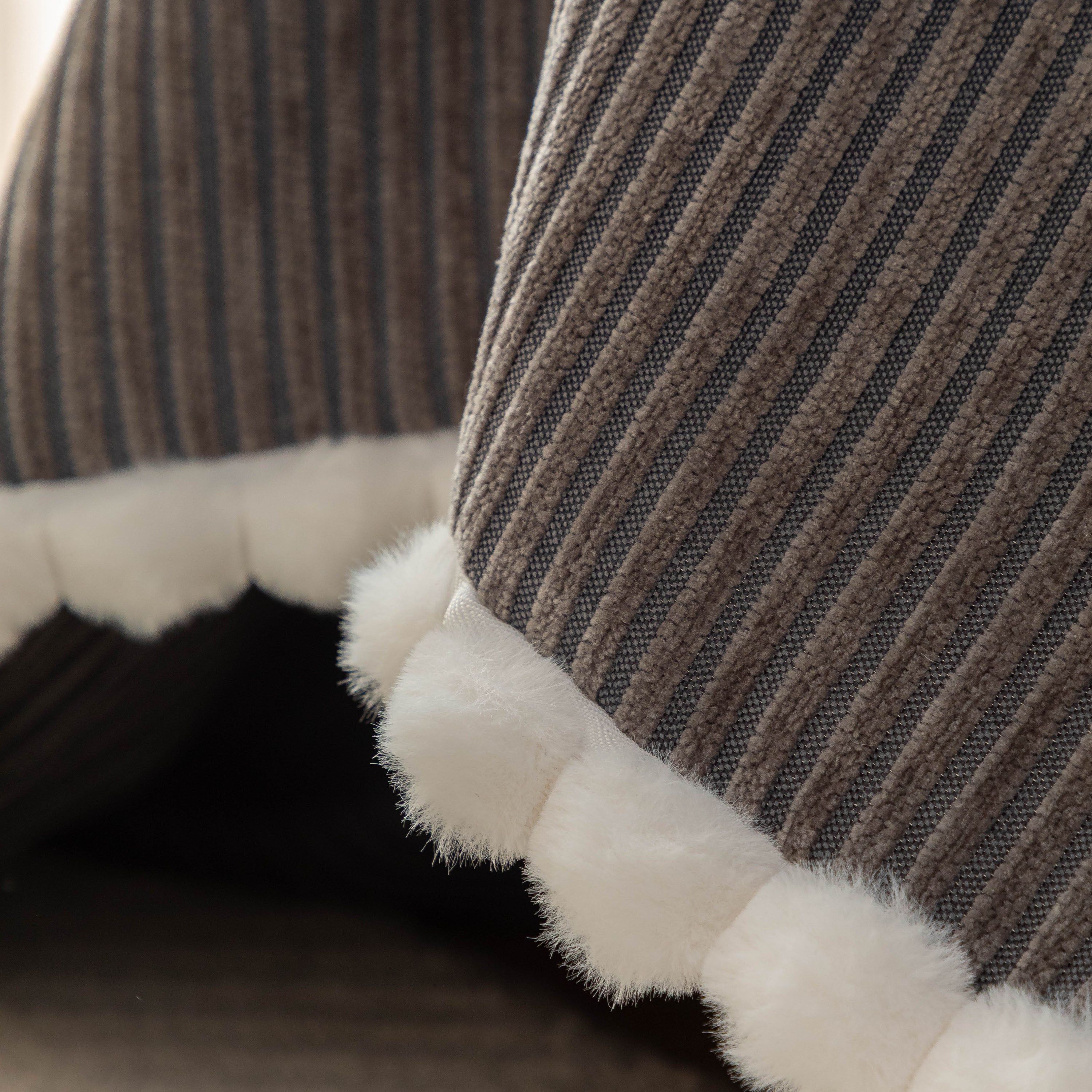 Textured Striped Cozy Couch Cover Throw Blanket With Pom Pom Trim For Sectional Sofa
