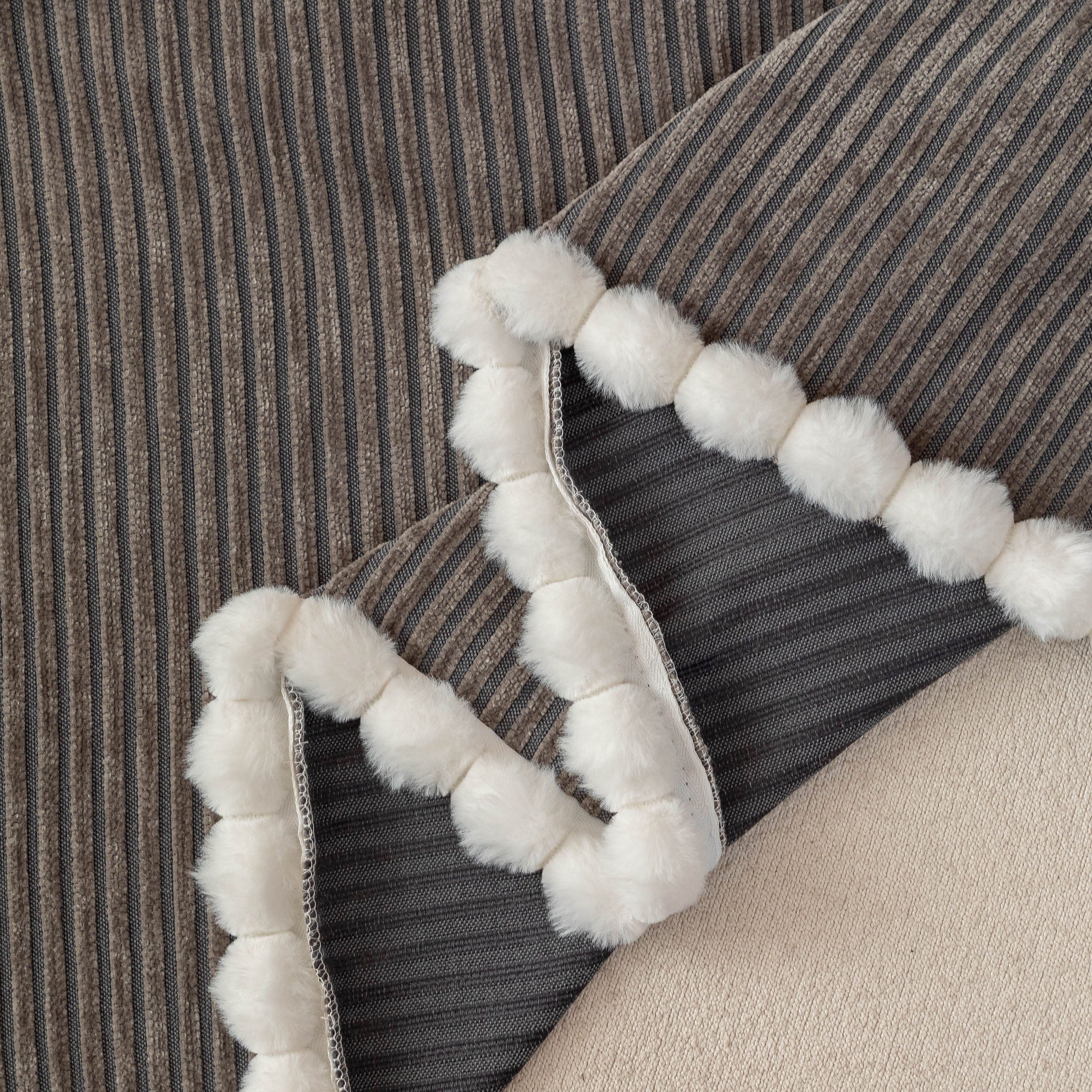 Textured Striped Cozy Couch Cover Throw Blanket With Pom Pom Trim For Sectional Sofa