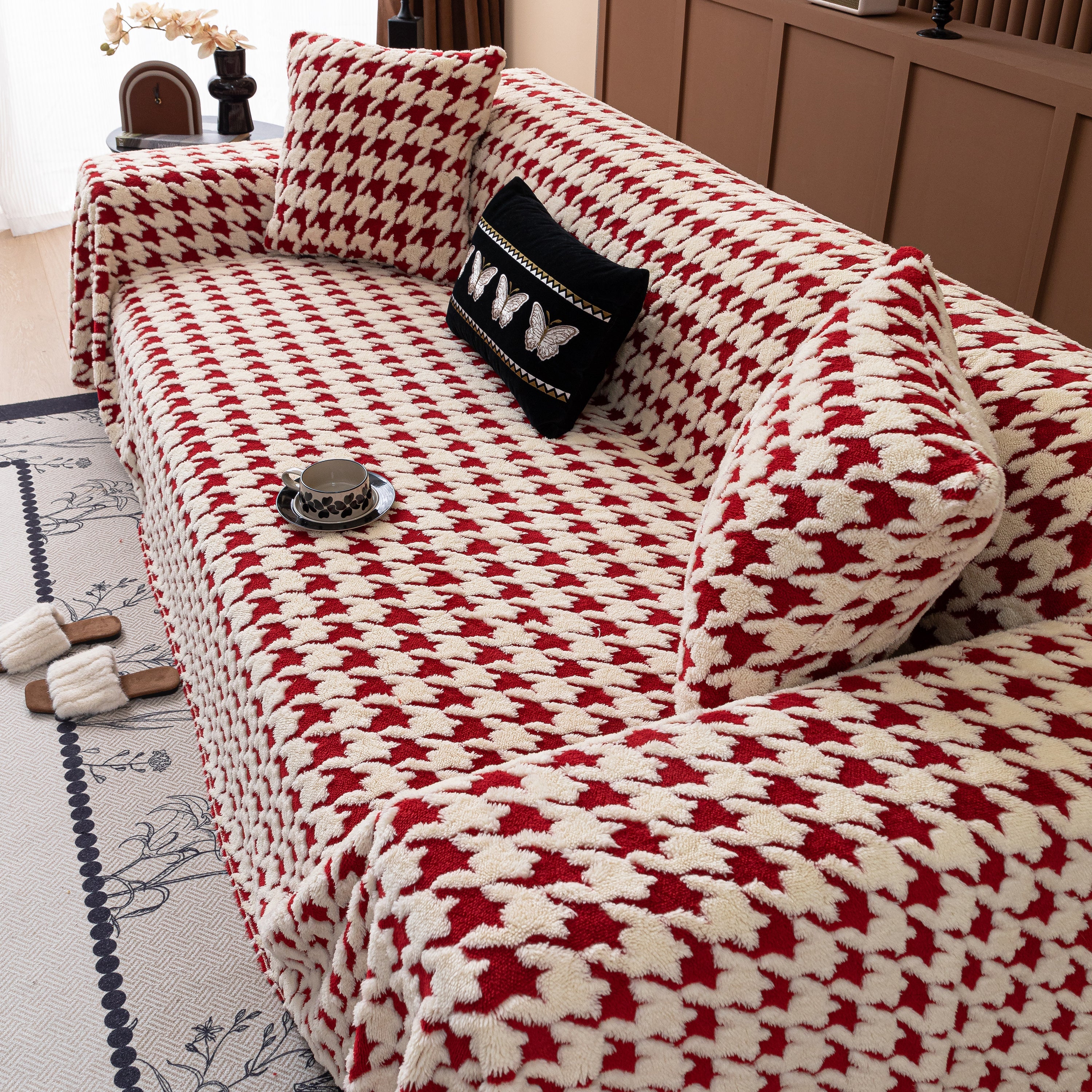 Jacquard Fleece Houndstooth Warm Cozy Couch Cover Blanket Decorative Throws For Sofas