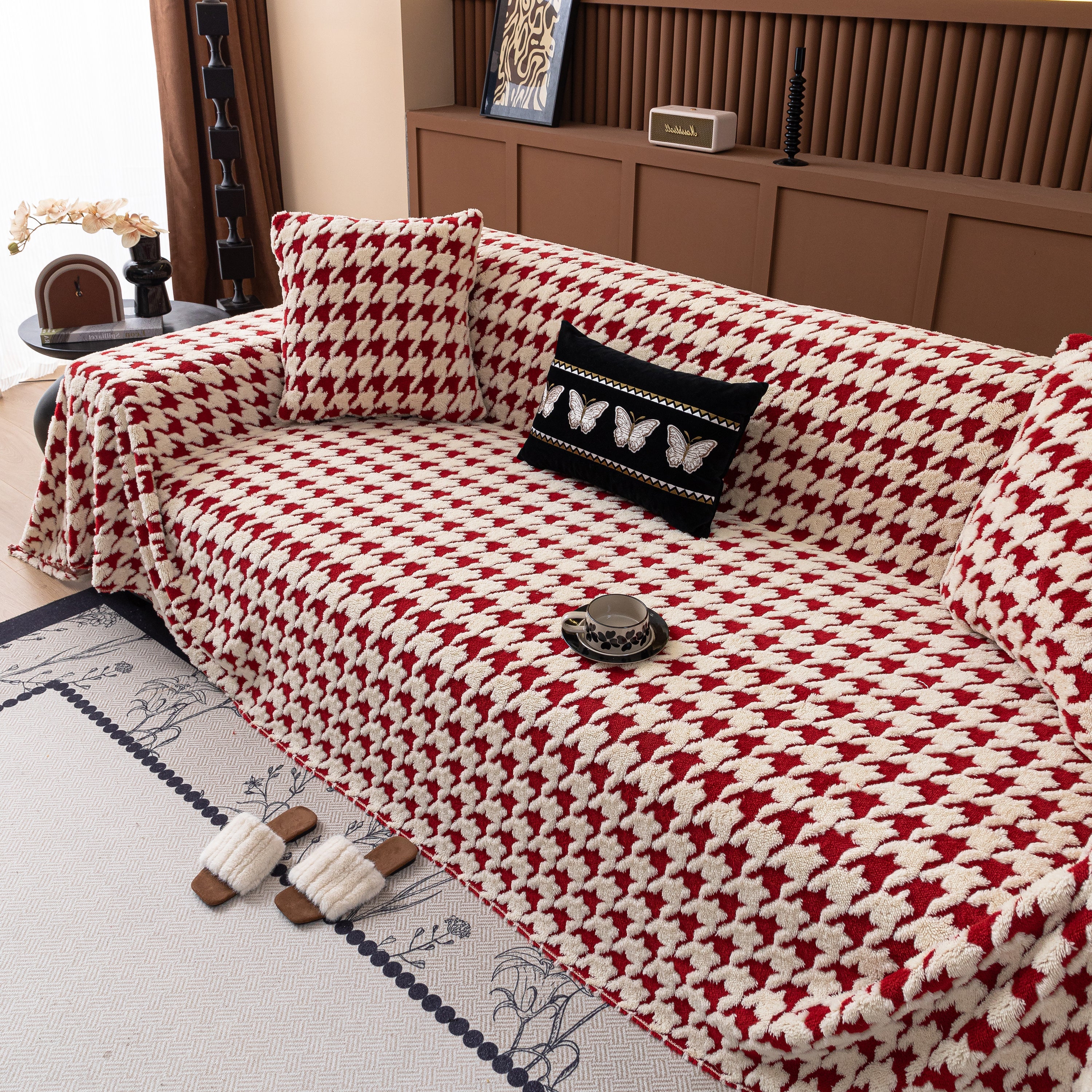 Jacquard Fleece Houndstooth Warm Cozy Couch Cover Blanket Decorative Throws For Sofas