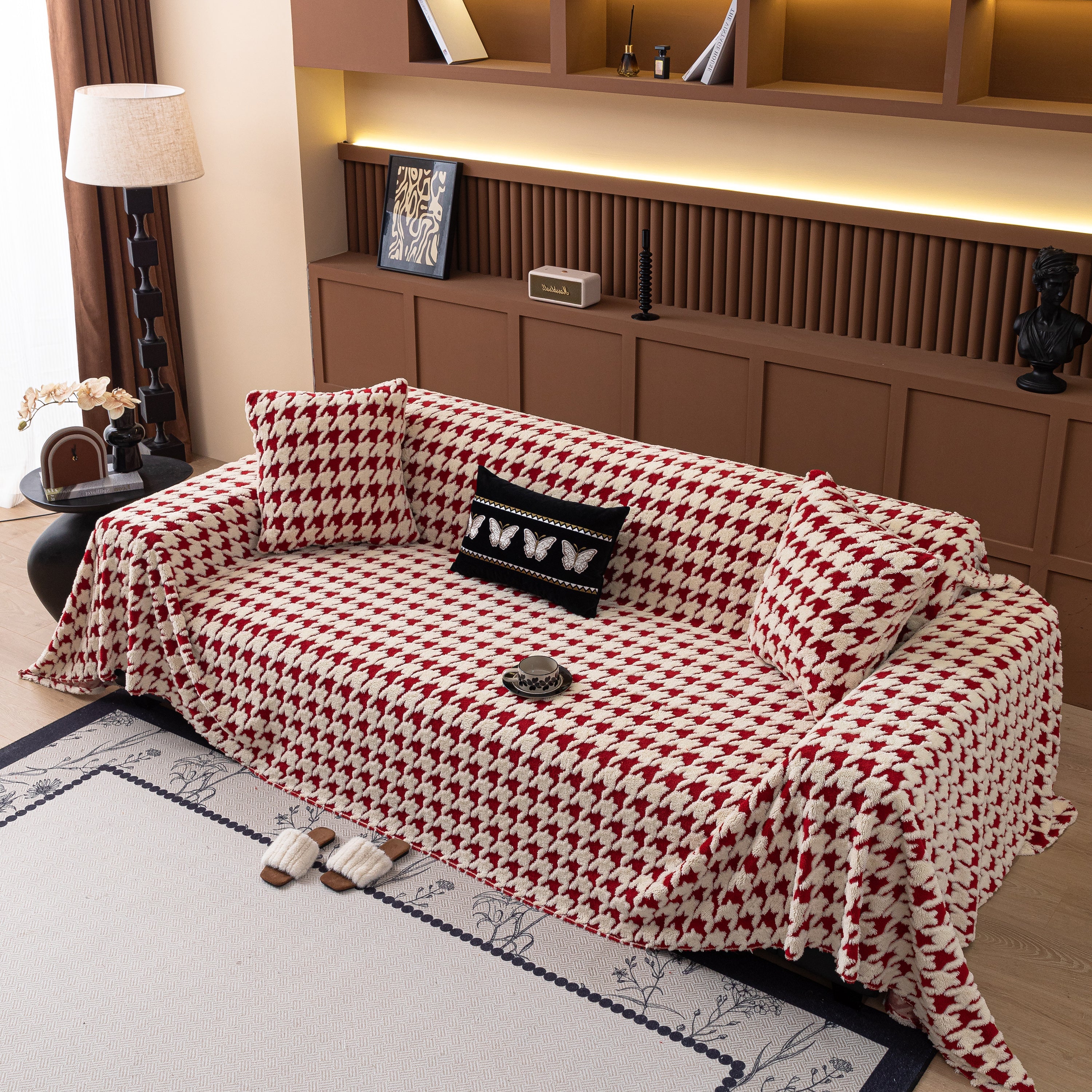 Jacquard Fleece Houndstooth Warm Cozy Couch Cover Blanket Decorative Throws For Sofas