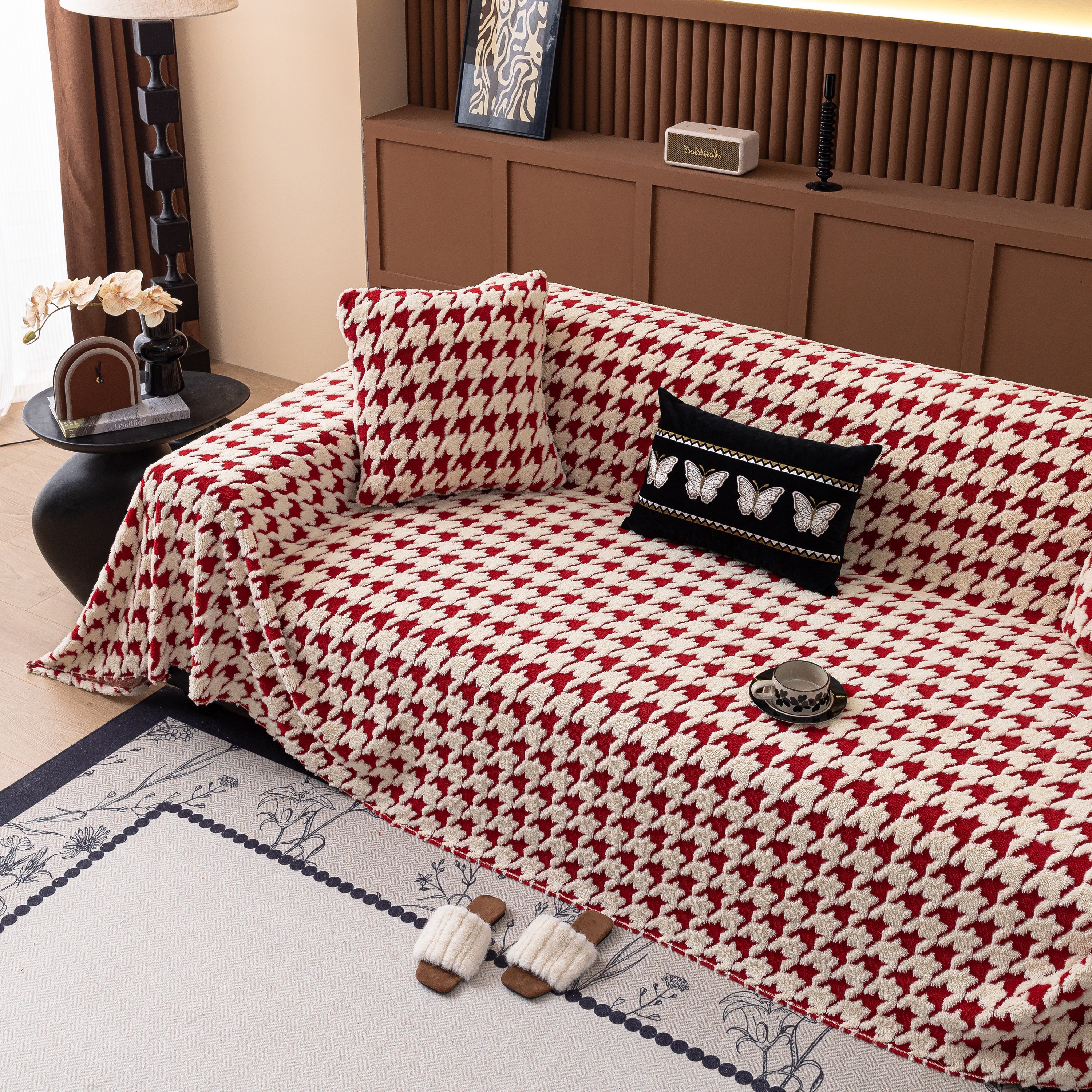 Jacquard Fleece Houndstooth Warm Cozy Couch Cover Blanket Decorative Throws For Sofas