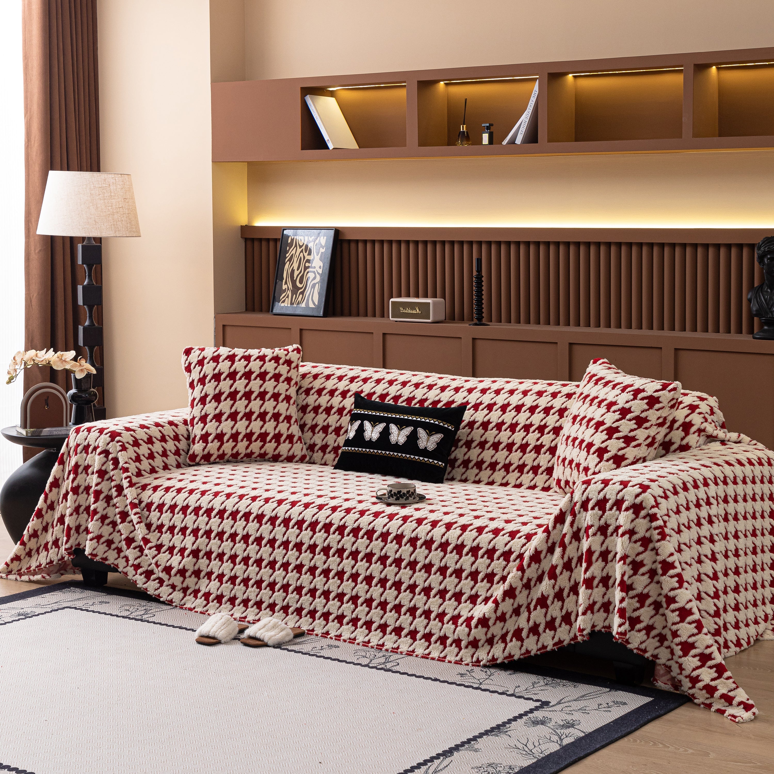 Jacquard Fleece Houndstooth Warm Cozy Couch Cover Blanket Decorative Throws For Sofas