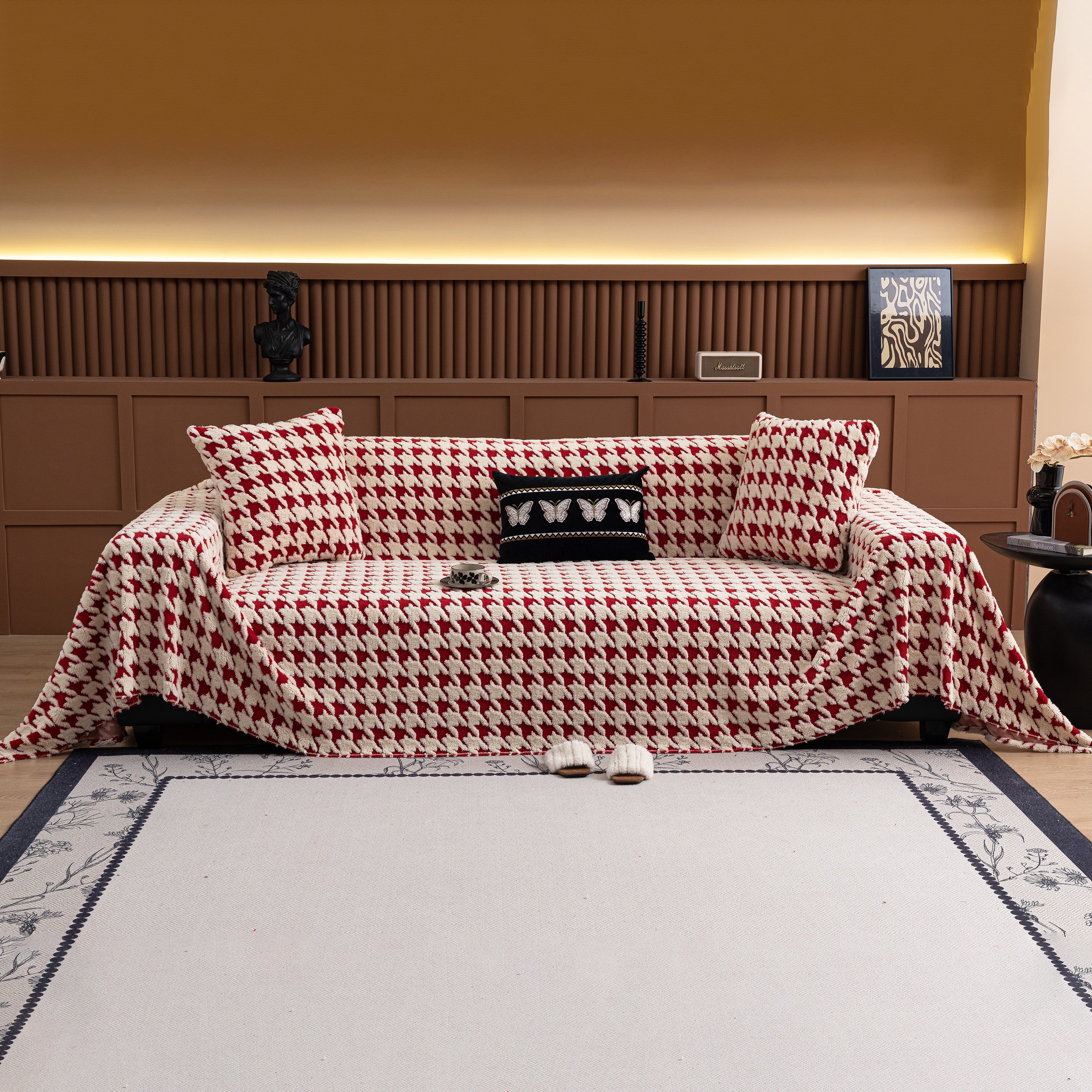 Jacquard Fleece Houndstooth Warm Cozy Couch Cover Blanket Decorative Throws For Sofas
