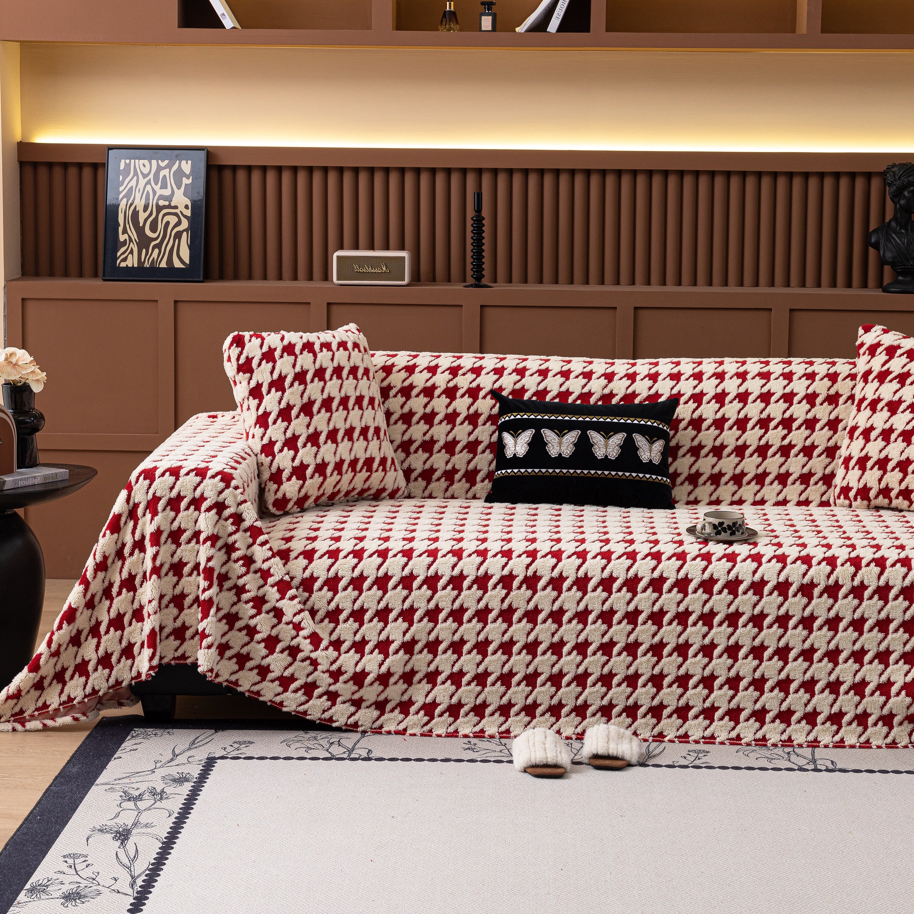Jacquard Fleece Houndstooth Warm Cozy Couch Cover Blanket Decorative Throws For Sofas