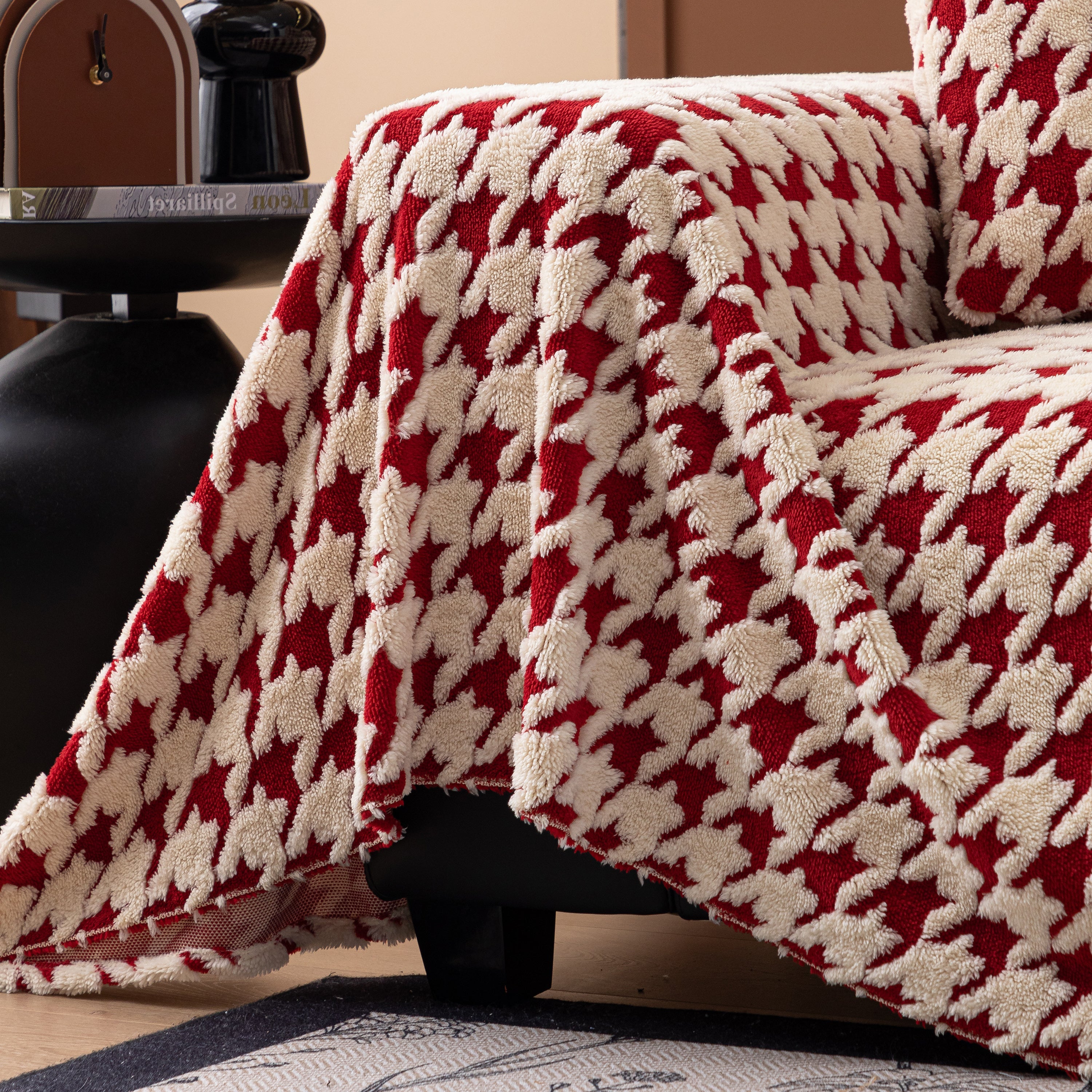 Jacquard Fleece Houndstooth Warm Cozy Couch Cover Blanket Decorative Throws For Sofas