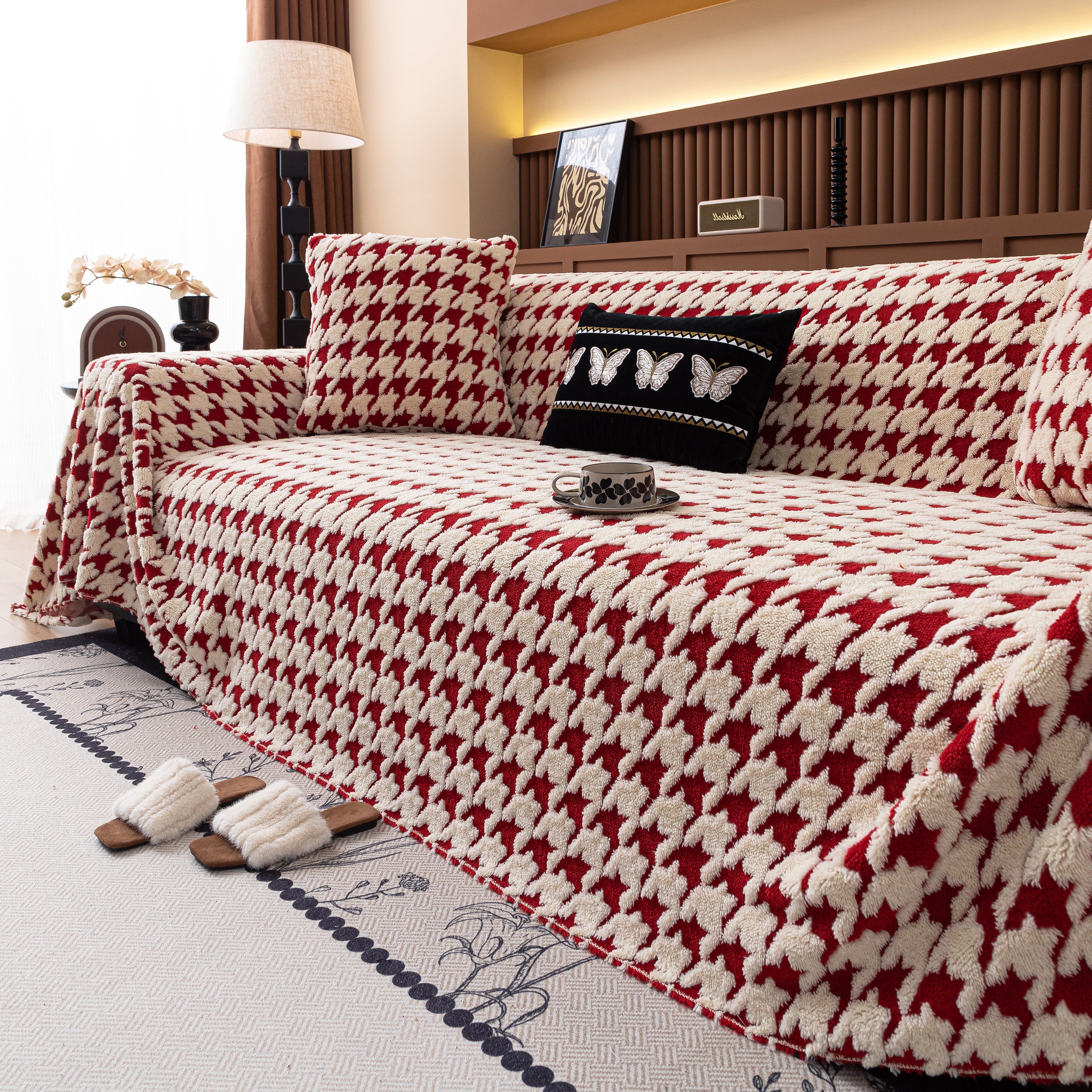 Jacquard Fleece Houndstooth Warm Cozy Couch Cover Blanket Decorative Throws For Sofas