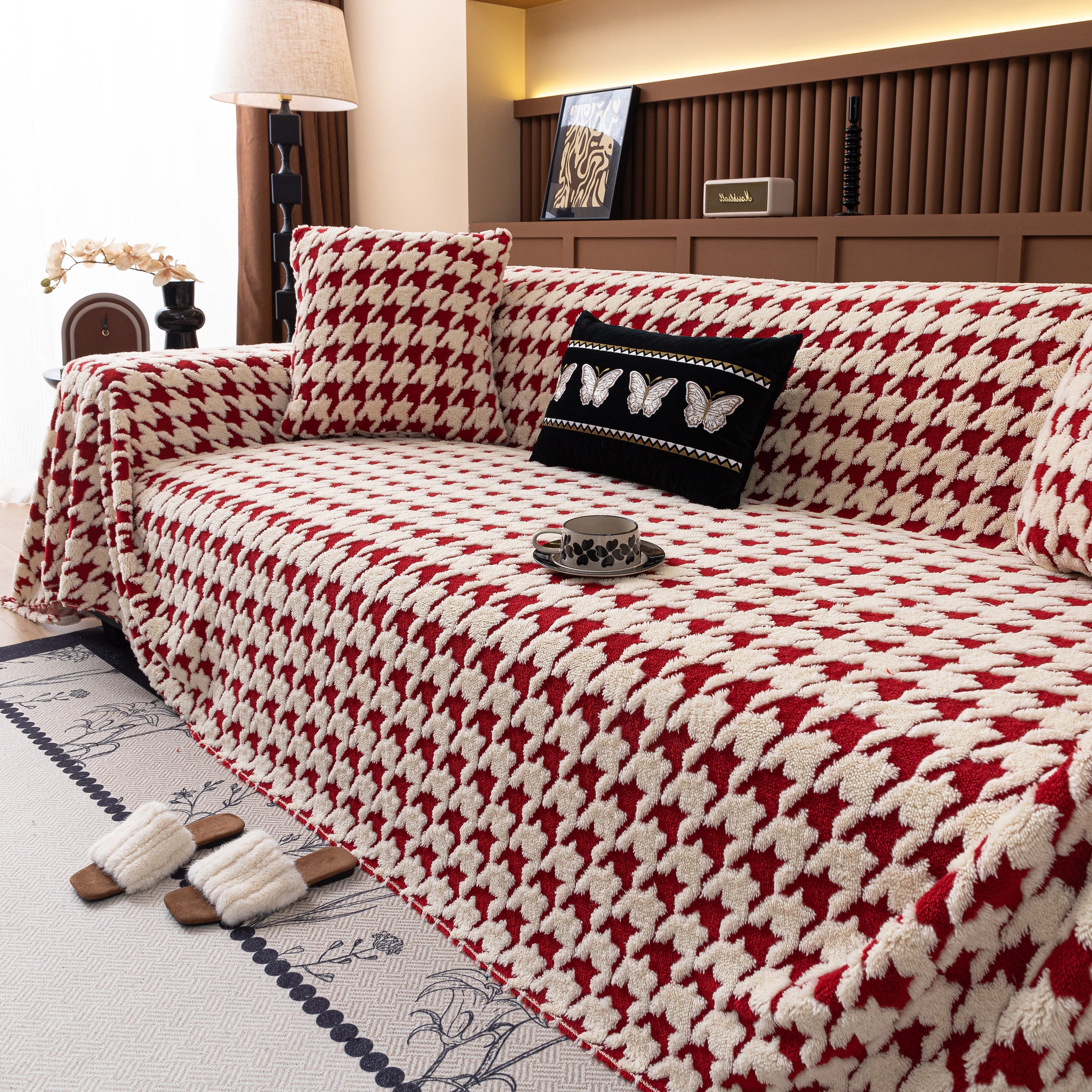 Jacquard Fleece Houndstooth Warm Cozy Couch Cover Blanket Decorative Throws For Sofas