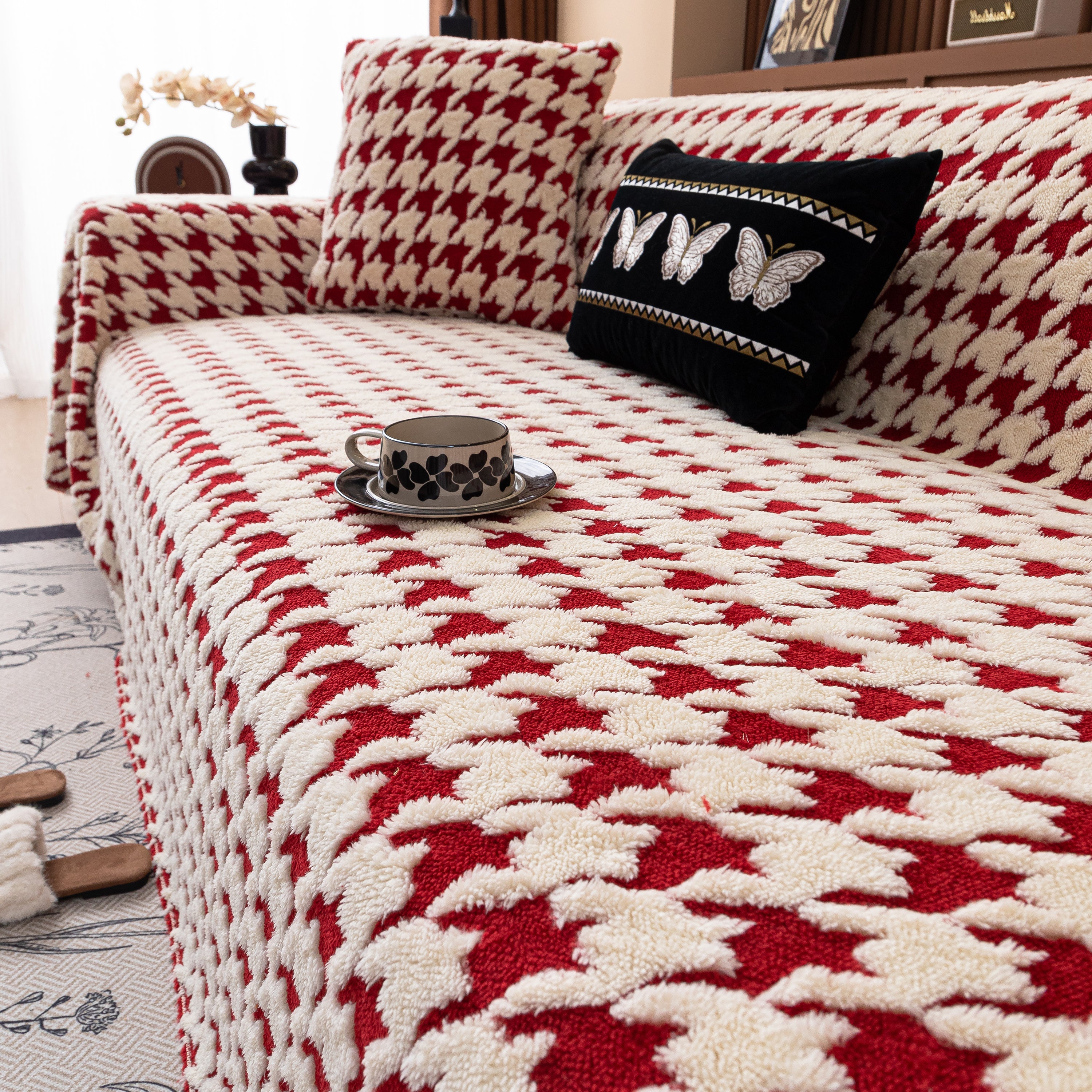 Jacquard Fleece Houndstooth Warm Cozy Couch Cover Blanket Decorative Throws For Sofas