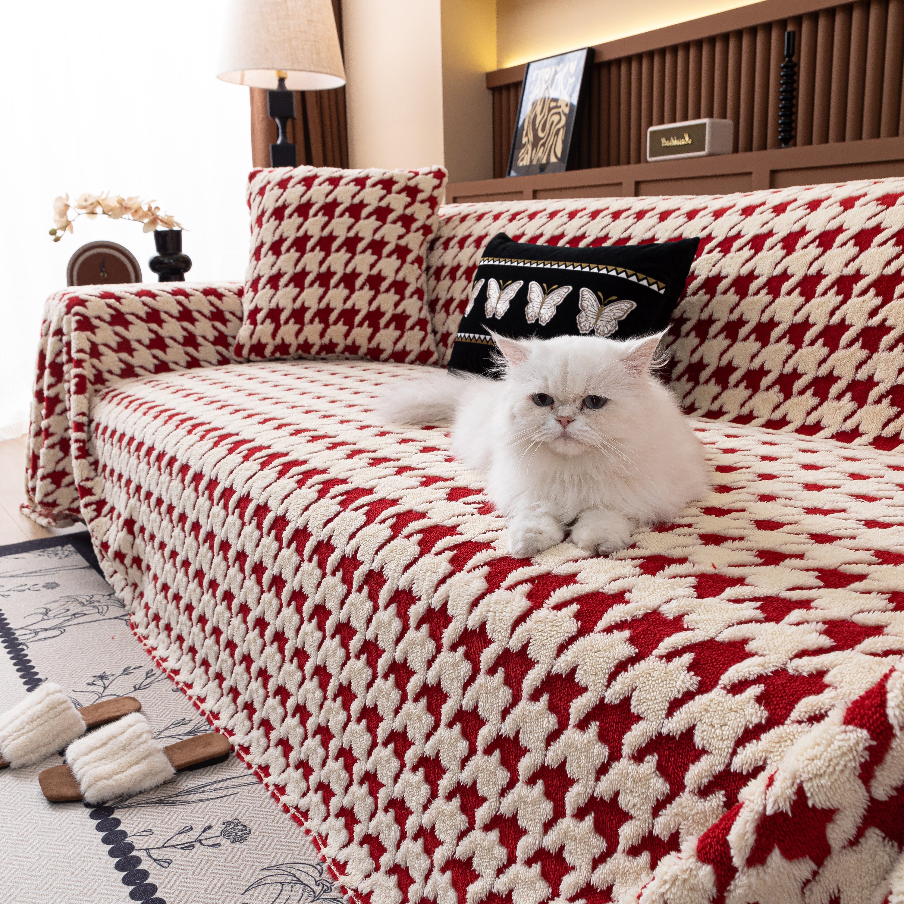 Jacquard Fleece Houndstooth Warm Cozy Couch Cover Blanket Decorative Throws For Sofas