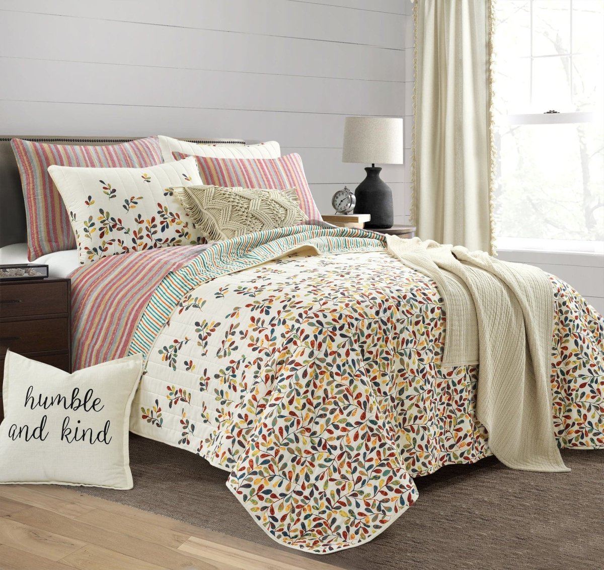 Tracy Stripe Pick Stitch Kantha Yarn Dyed Cotton Woven Quilt/coverlet Set