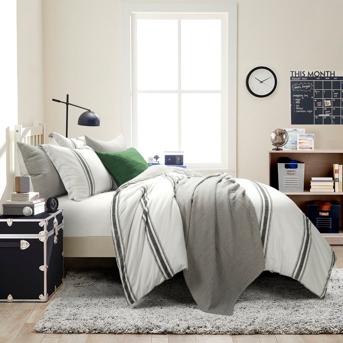 Solid Kantha Pick Stitch Yarn Dyed Cotton Woven Quilt/coverlet Set