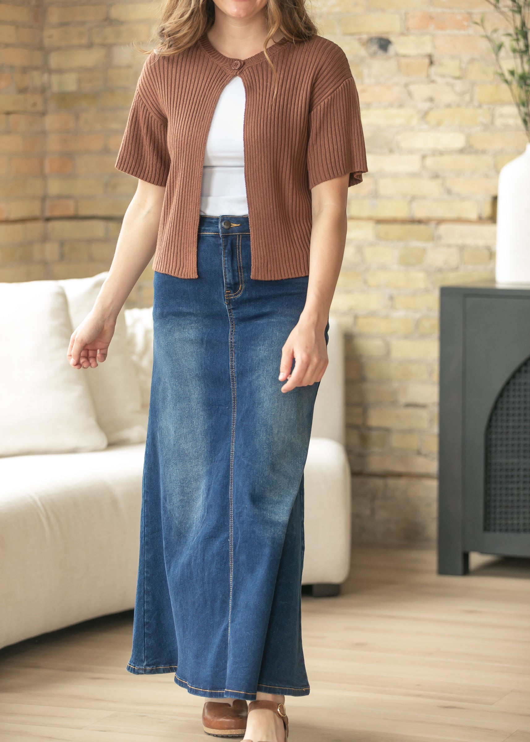 Bethany Dark Wash A-line Long Denim Skirt | Includes Plus Size