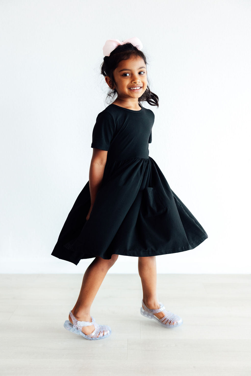 Black S/s Pocket Twirl Dress