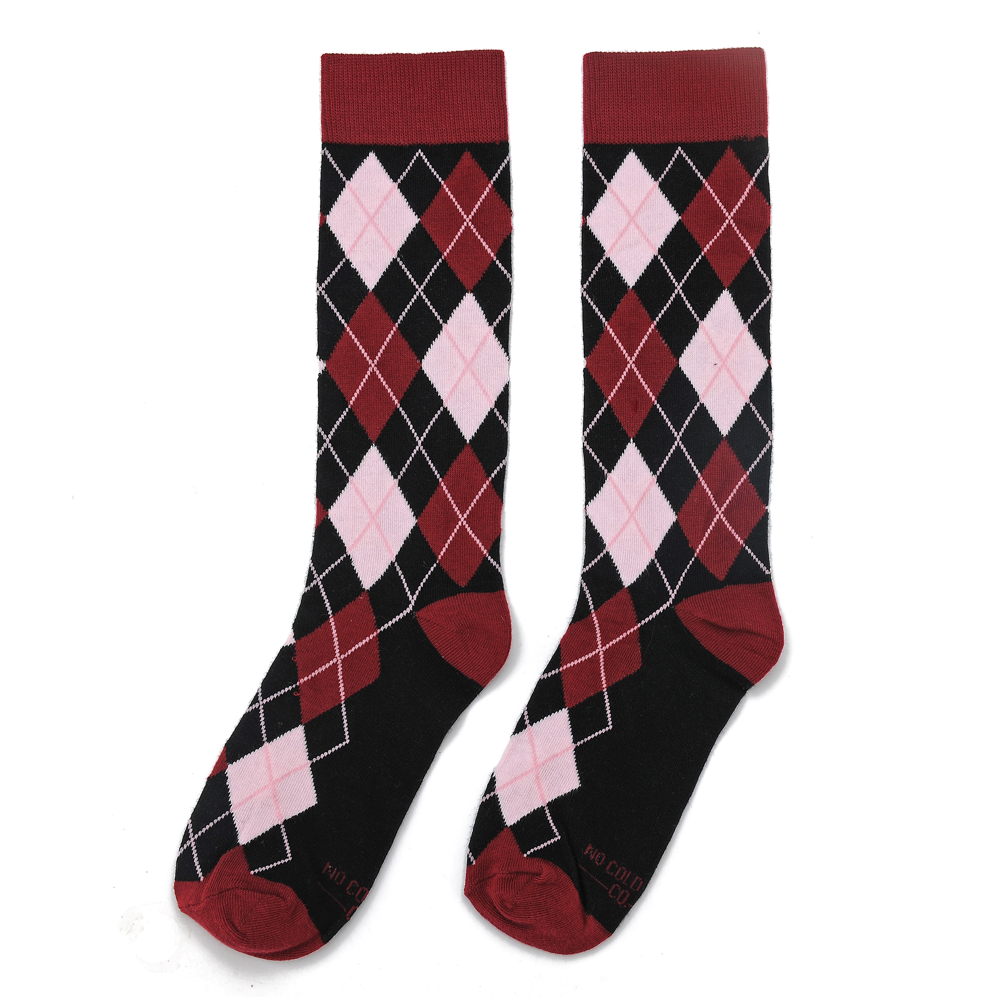 Black, Burgundy And Blush Argyle Socks