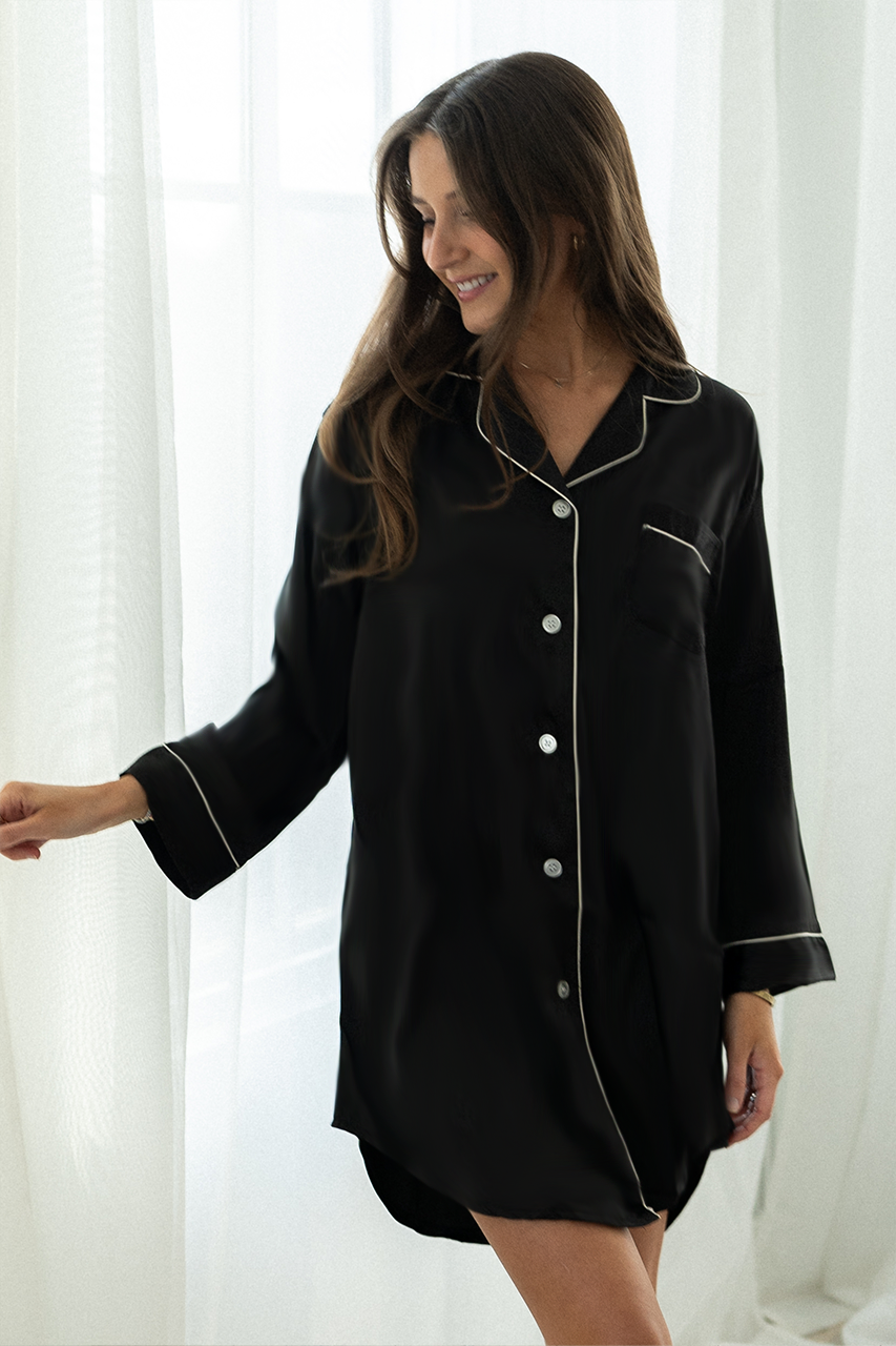 Black Satin Sleep Shirt | Includes Plus Size