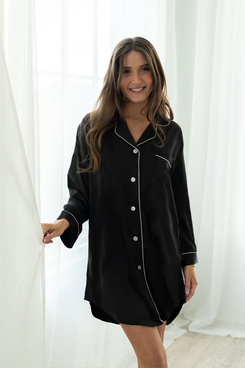 Black Satin Sleep Shirt | Includes Plus Size
