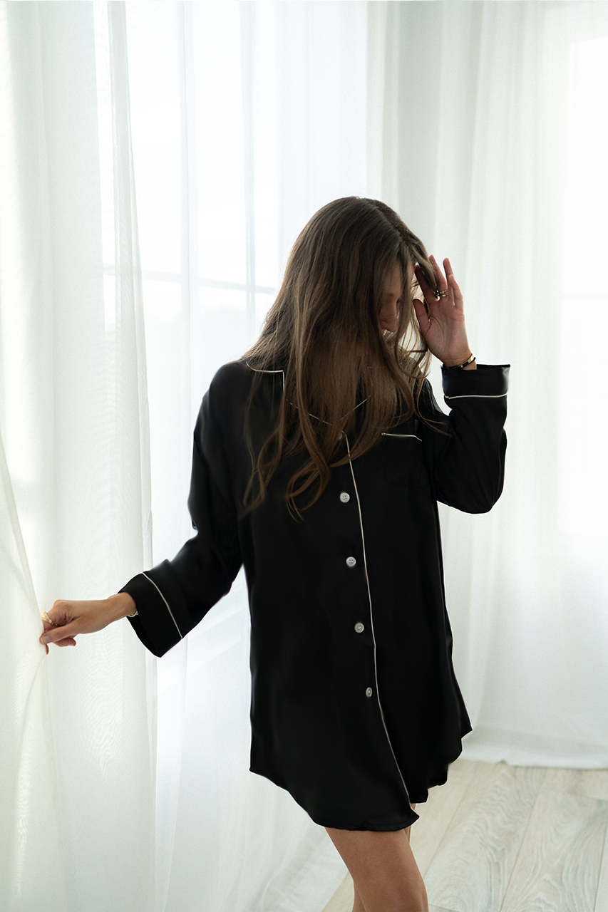 Black Satin Sleep Shirt | Includes Plus Size