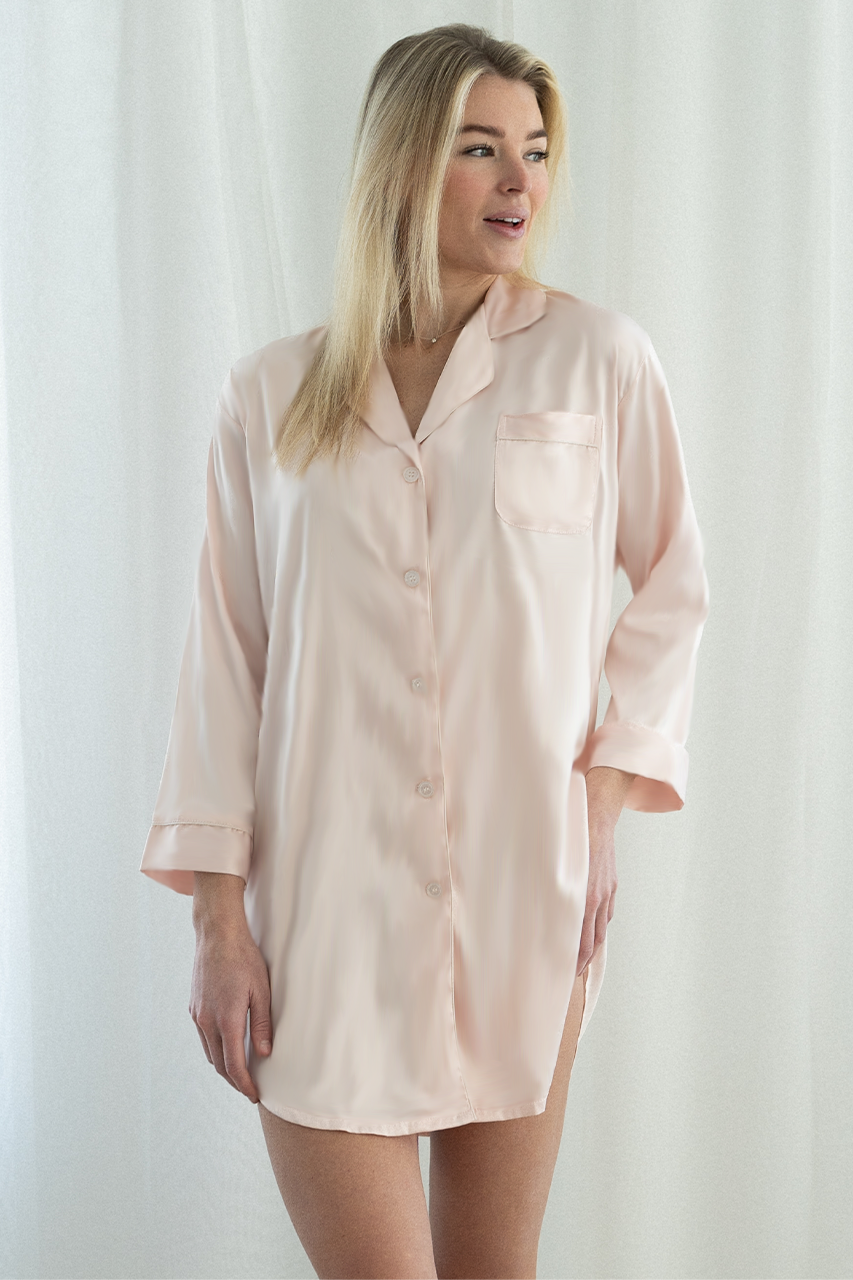 Blush Satin Sleep Shirt | Includes Plus Size