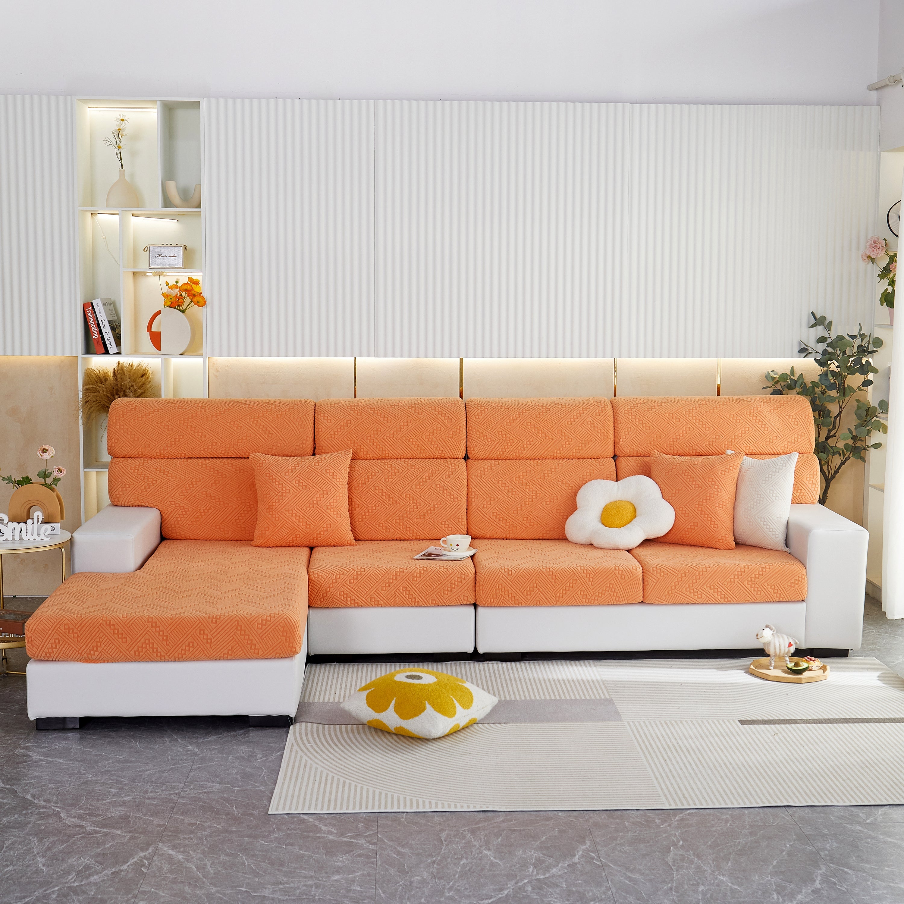 Stretch Jacquard Fleece Settee Cushion Covers, Stylish Non Slip Couch Cushion Covers For Sectional Sofas