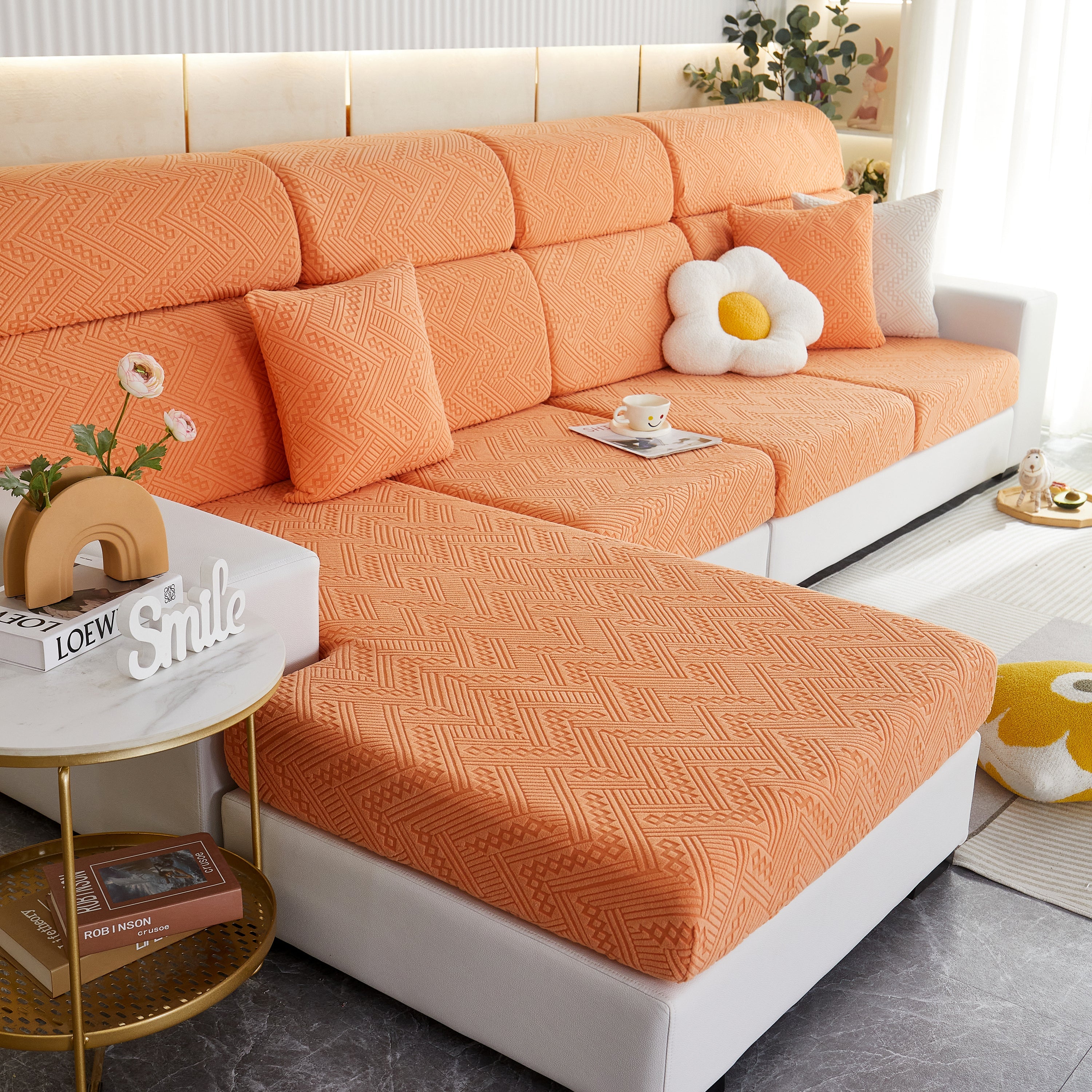 Stretch Jacquard Fleece Settee Cushion Covers, Stylish Non Slip Couch Cushion Covers For Sectional Sofas