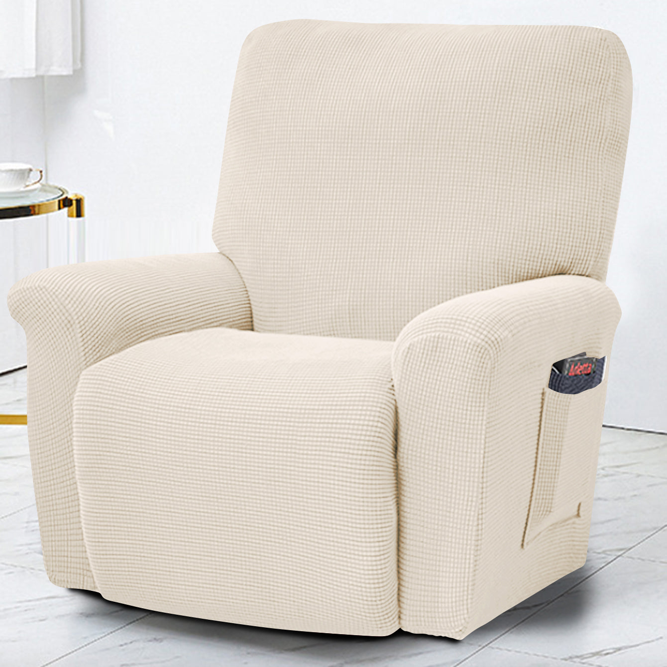 Polar Fleece Recliner Chair Cover, 4-piece Soft Plush Slipcover With Pocket For Reclining Chairs