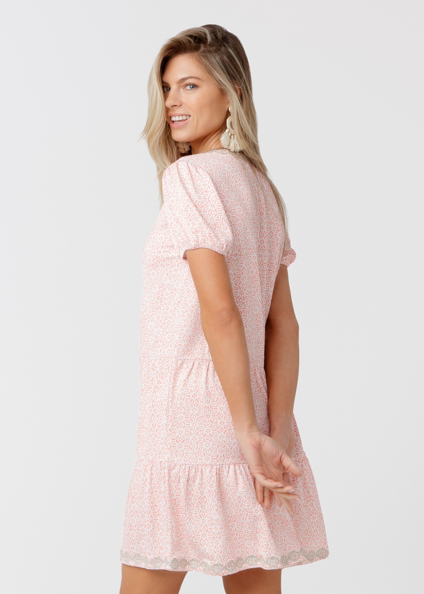 Gold Coast Embroidered Short Sleeve Tiered Dress