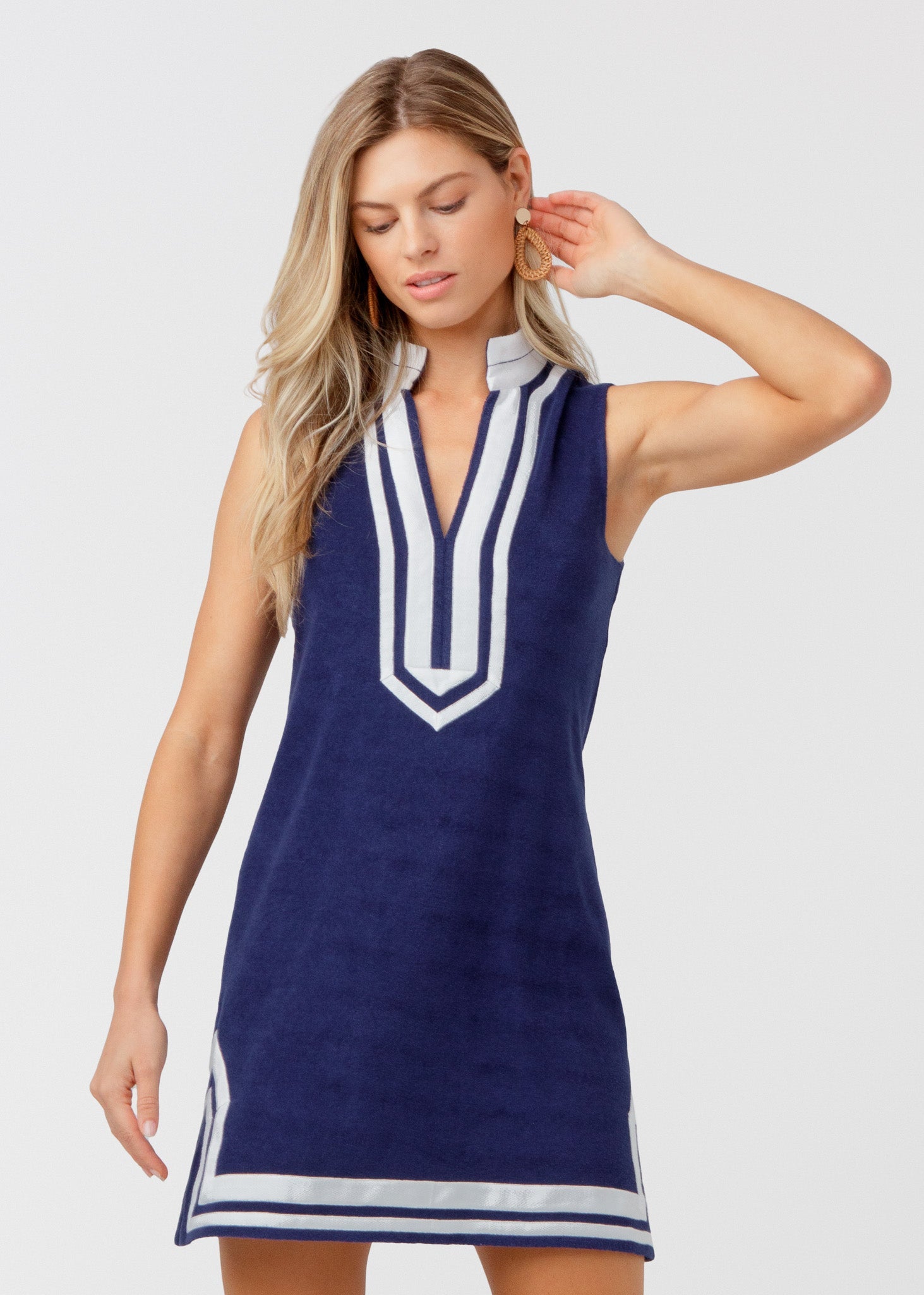 Navy/white Sleeveless Terry Tunic